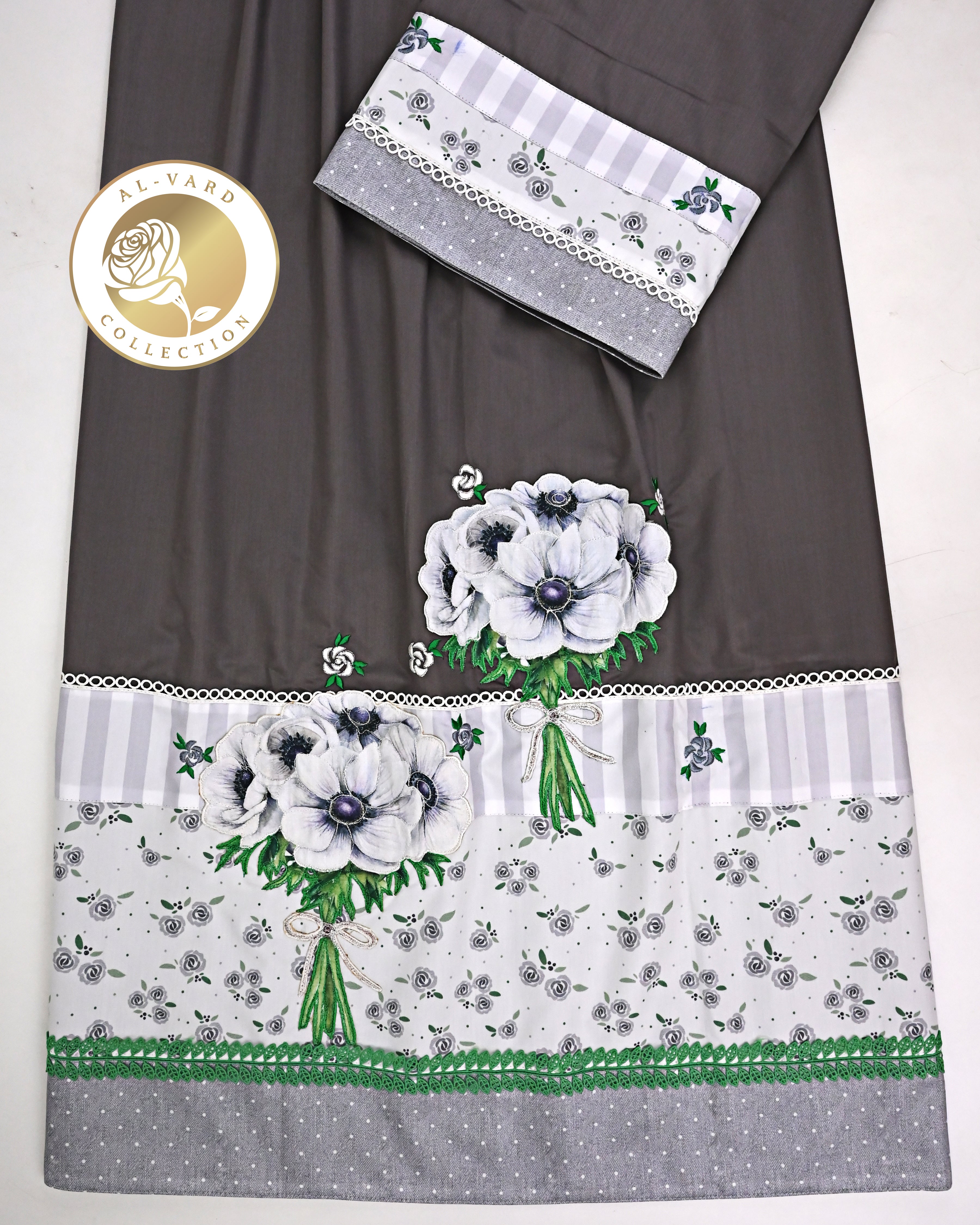 Charcoal Grey Rida With Smart Printed Panel Lace & Floral Applique Work
