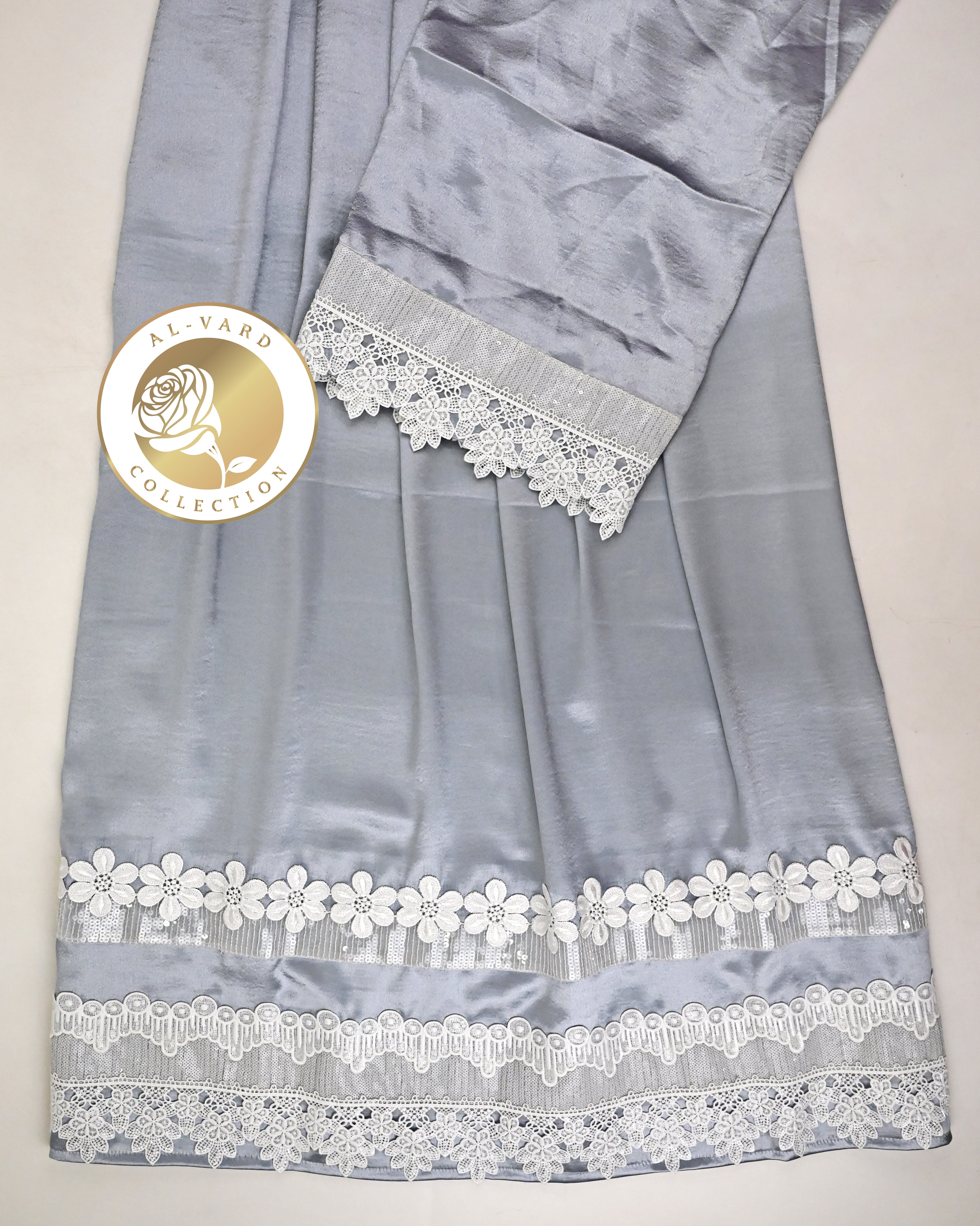 Light Slate Grey Satin Rida With Smart Shining Floral Lacing