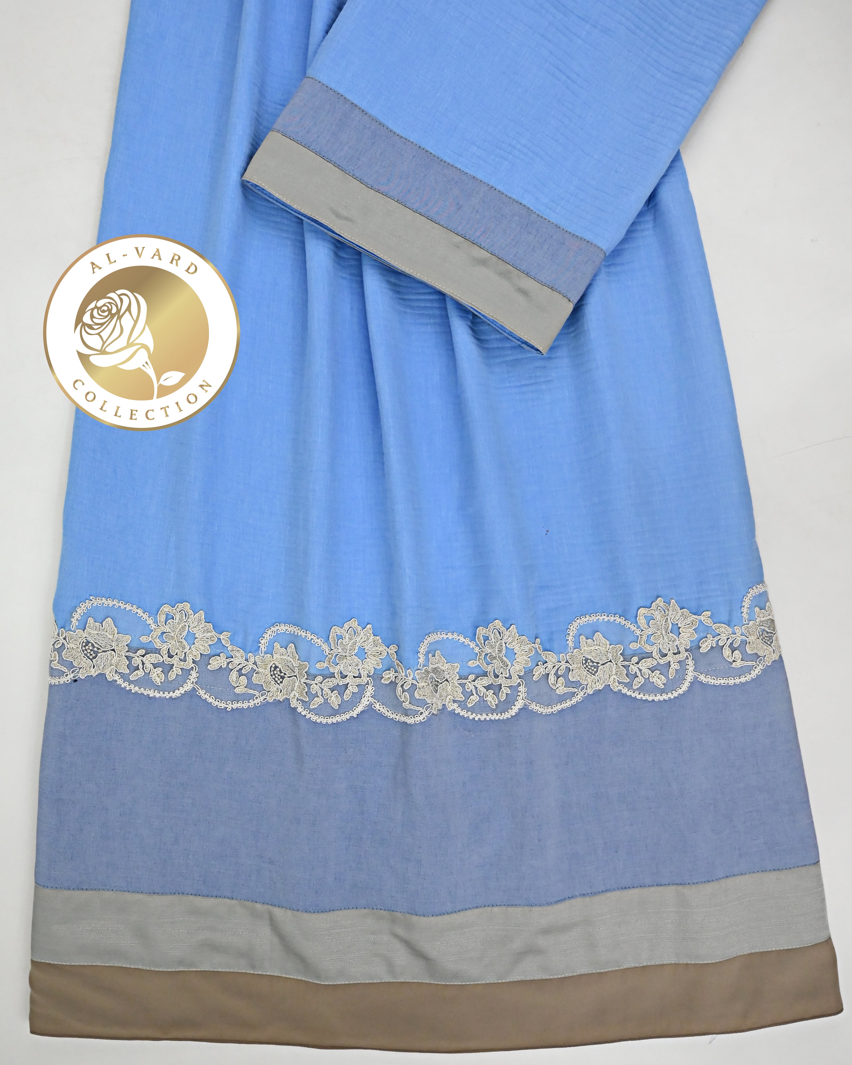 Light Denim Blue Rida With Smart Plain Panel & Floral Design Lace