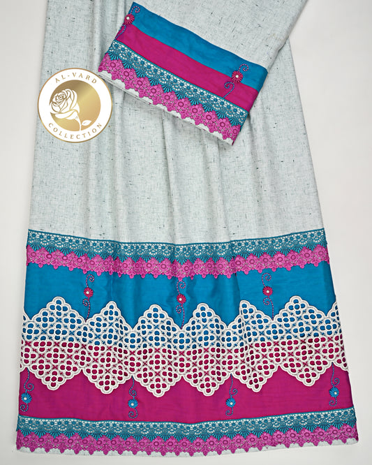 Light Green Texture Rida With Smart Dark Panel Laces & Floral Work