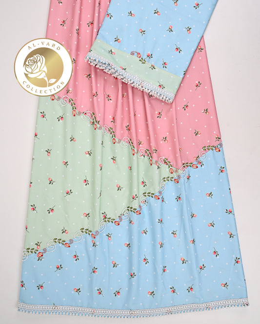 Three Pastle Shade Floral Print Rida With Smart Pattern & Moti Work