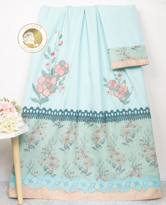 Light Blue Rida With Smart Floral Panel,Lace & Floral Work