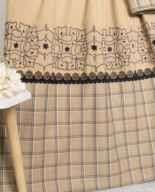 Golden Rida With Checks Panel & Smart Embroidery Work