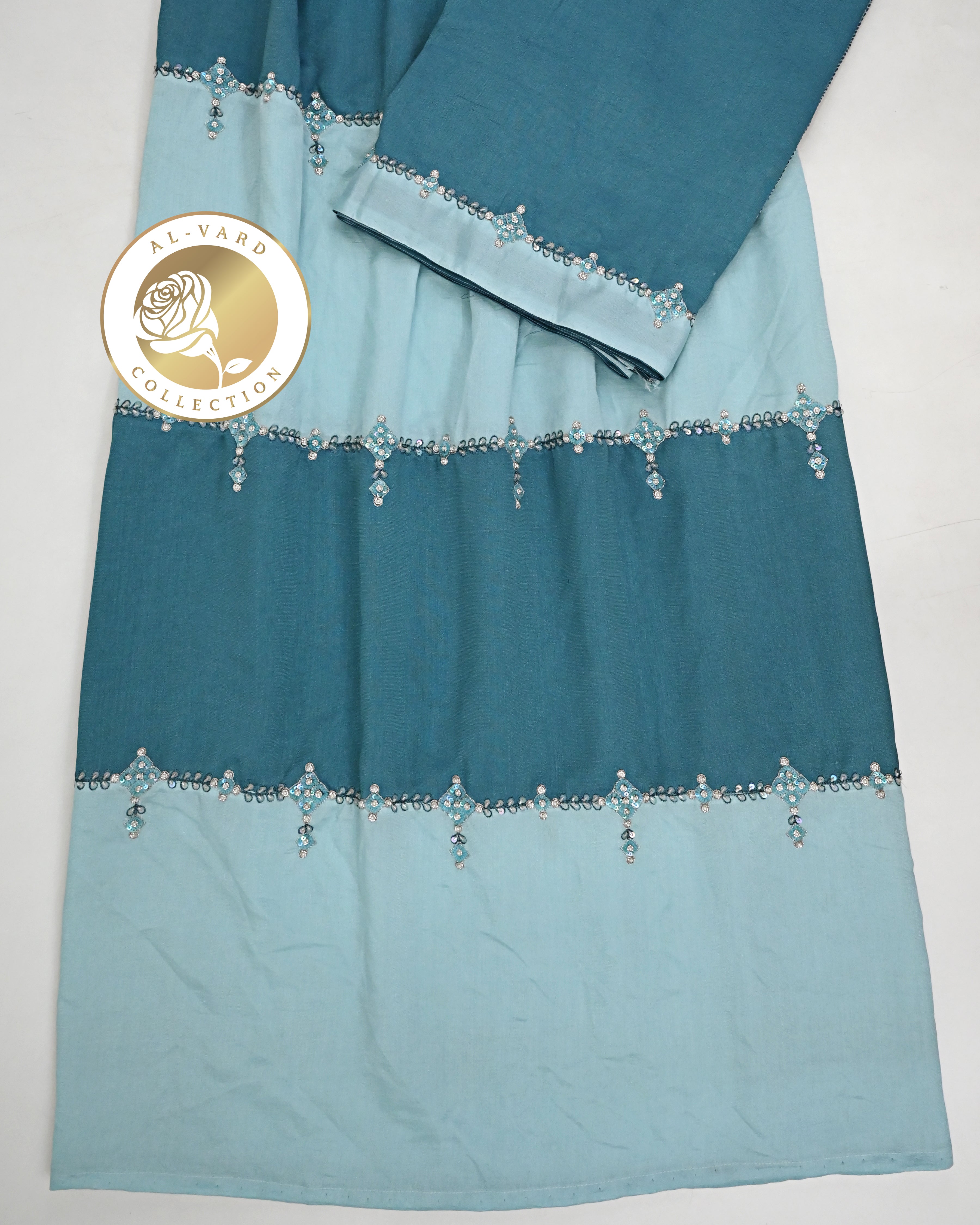 Ice Blue Deep Cyan Rida With Smart Aari Work Border