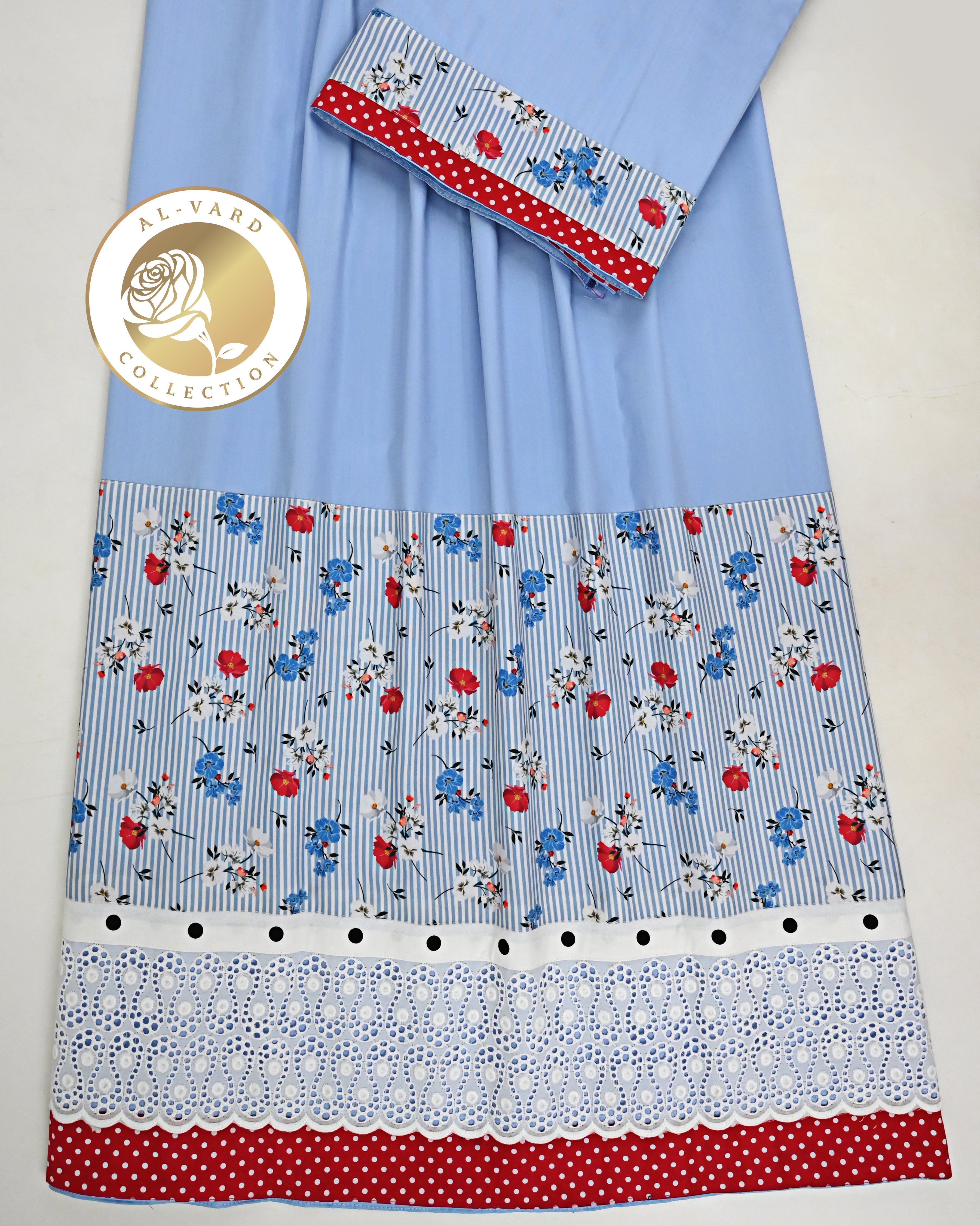 Light Blue Rida With Smart Floral Print Panel & Smart White Lace