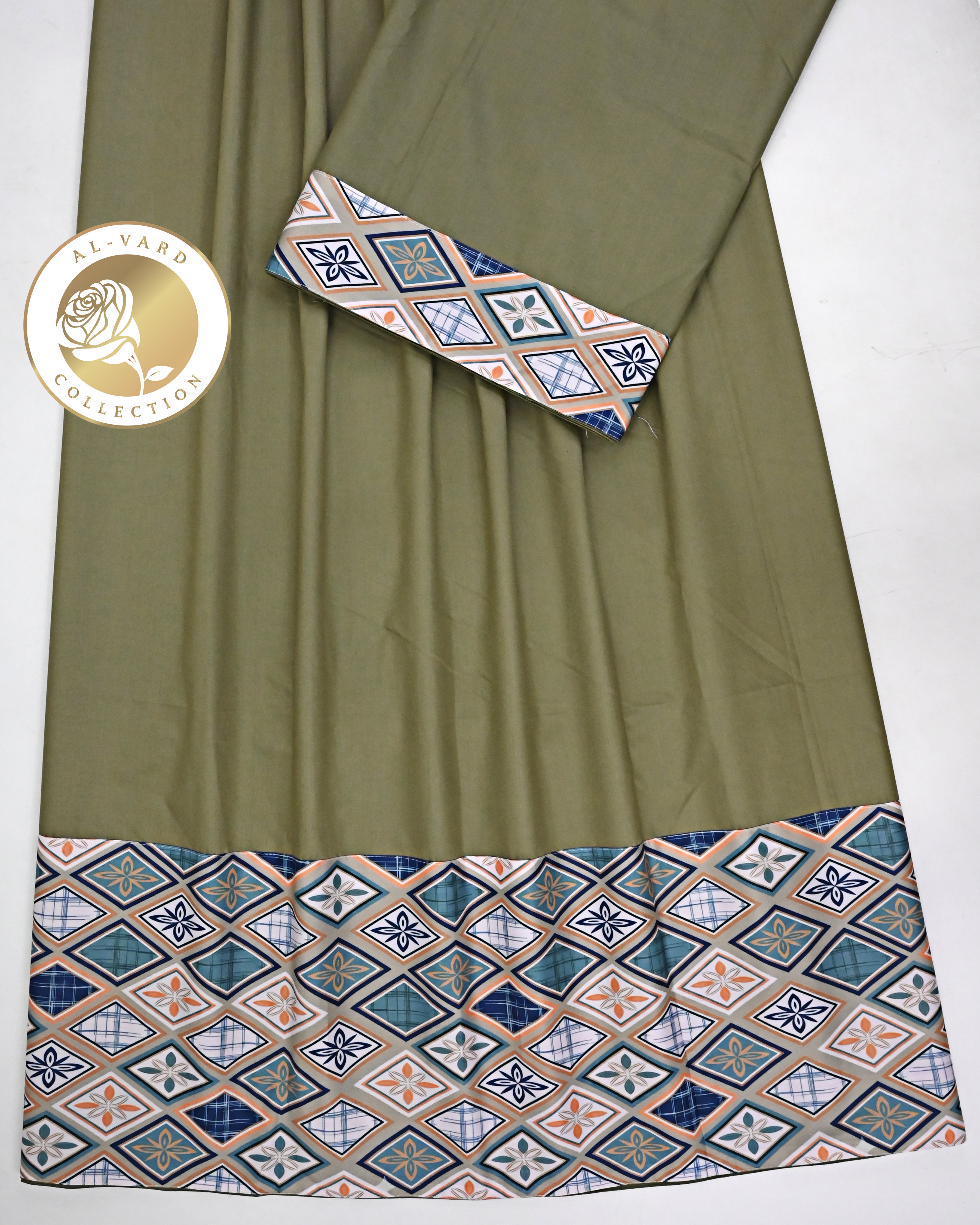 Muted Army Green Ohbat Rida With Smart Geometric Design Panel-950/-