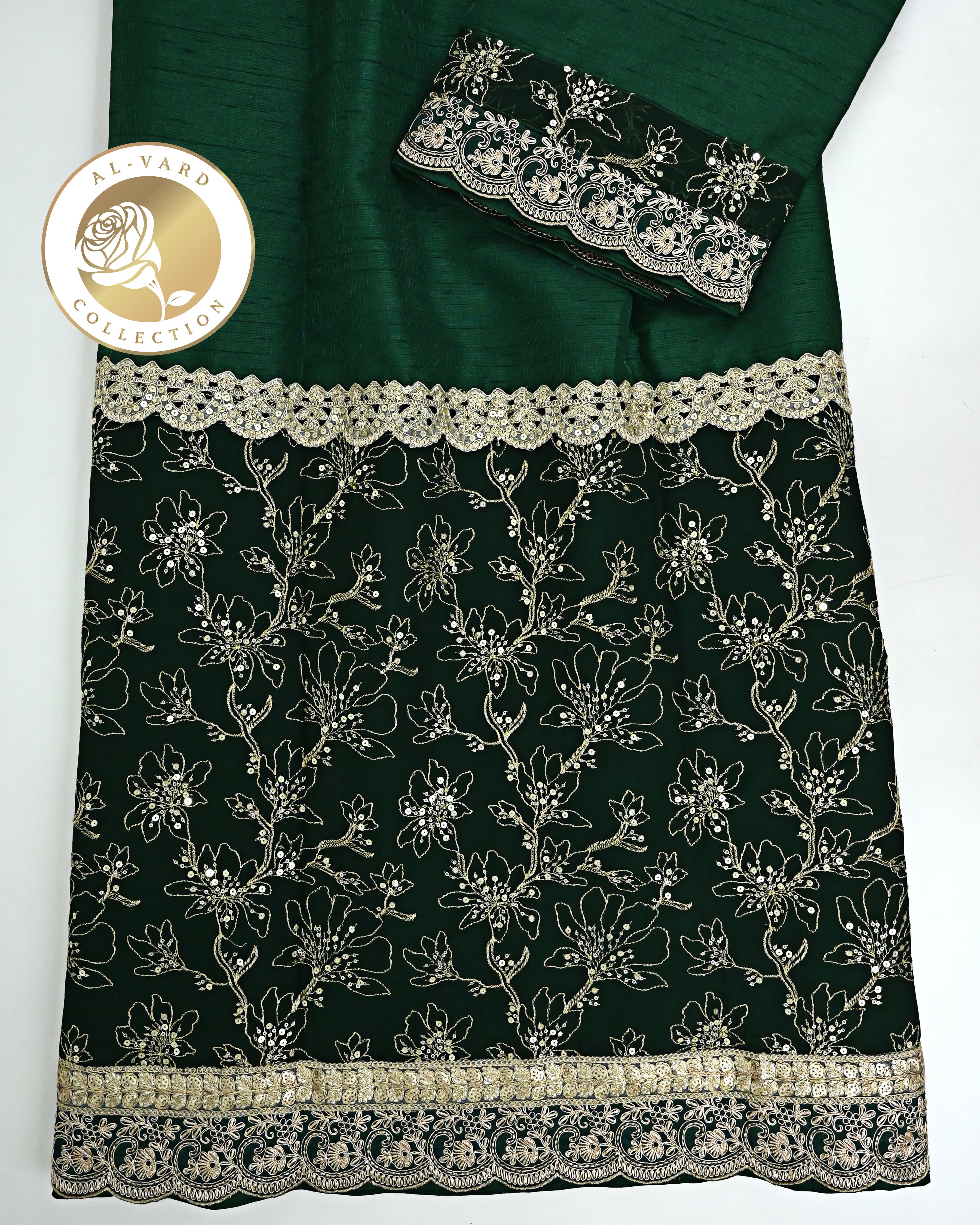 Emerald Green Rida Heavy Look Work Panel & Floral Heavy Golden Lace-2050/-