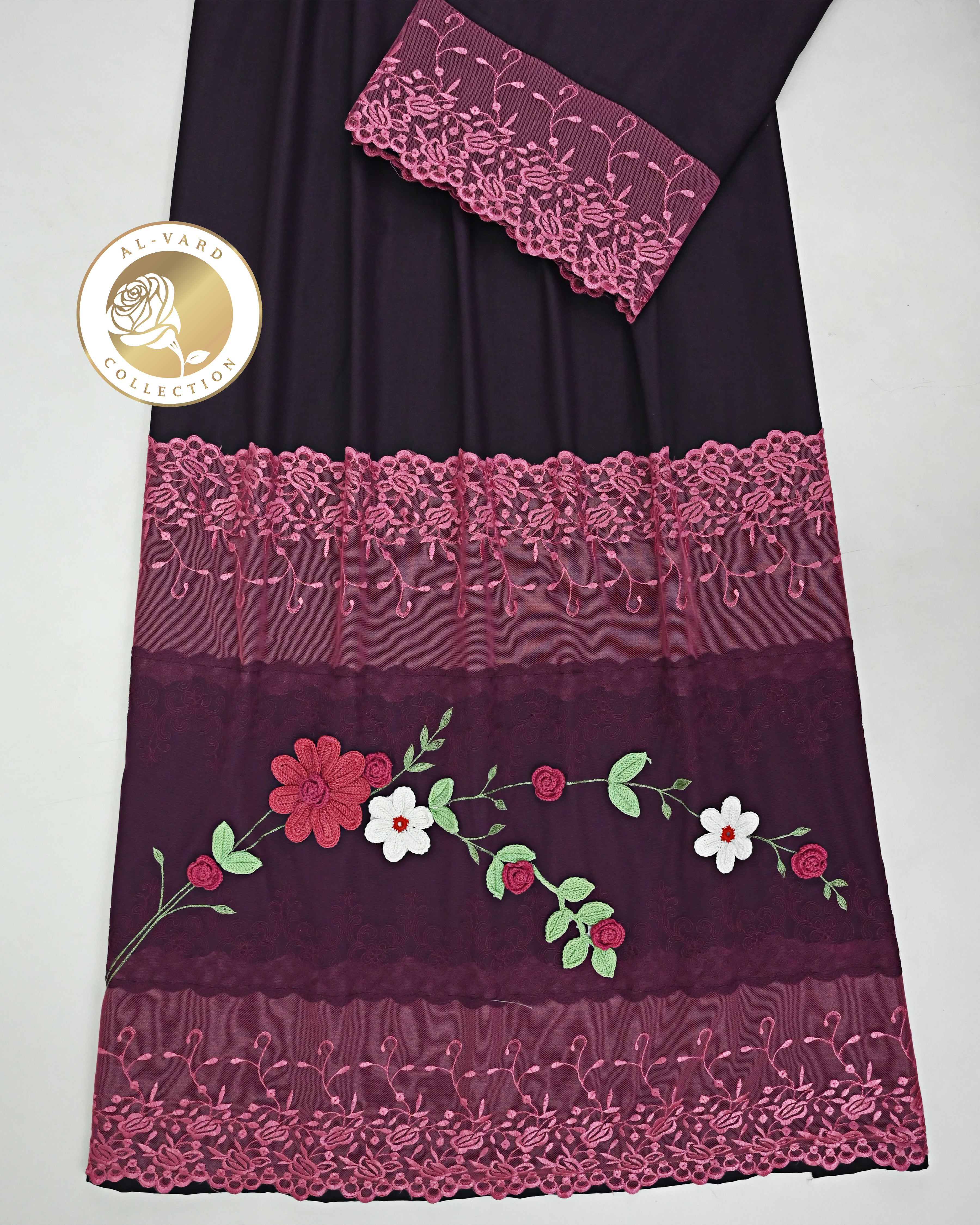Dark Plum  Rida With Magenta Floral Lacing & Smart Floral Work