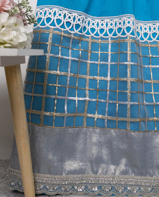 Swedish Blue Rida With Silver Gold Tiki Checks Smart Lace & Silver Shining Panel