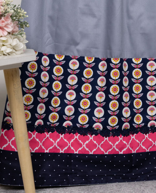 Silver Grey Rida With Black Floral Print Panel & Smart Lace