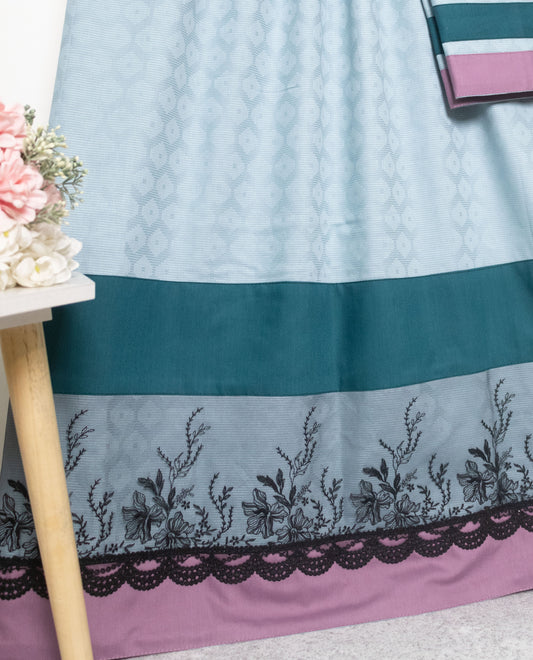 Light Blue Silky Material Rida With Dark Panel & Smart Dark Lace