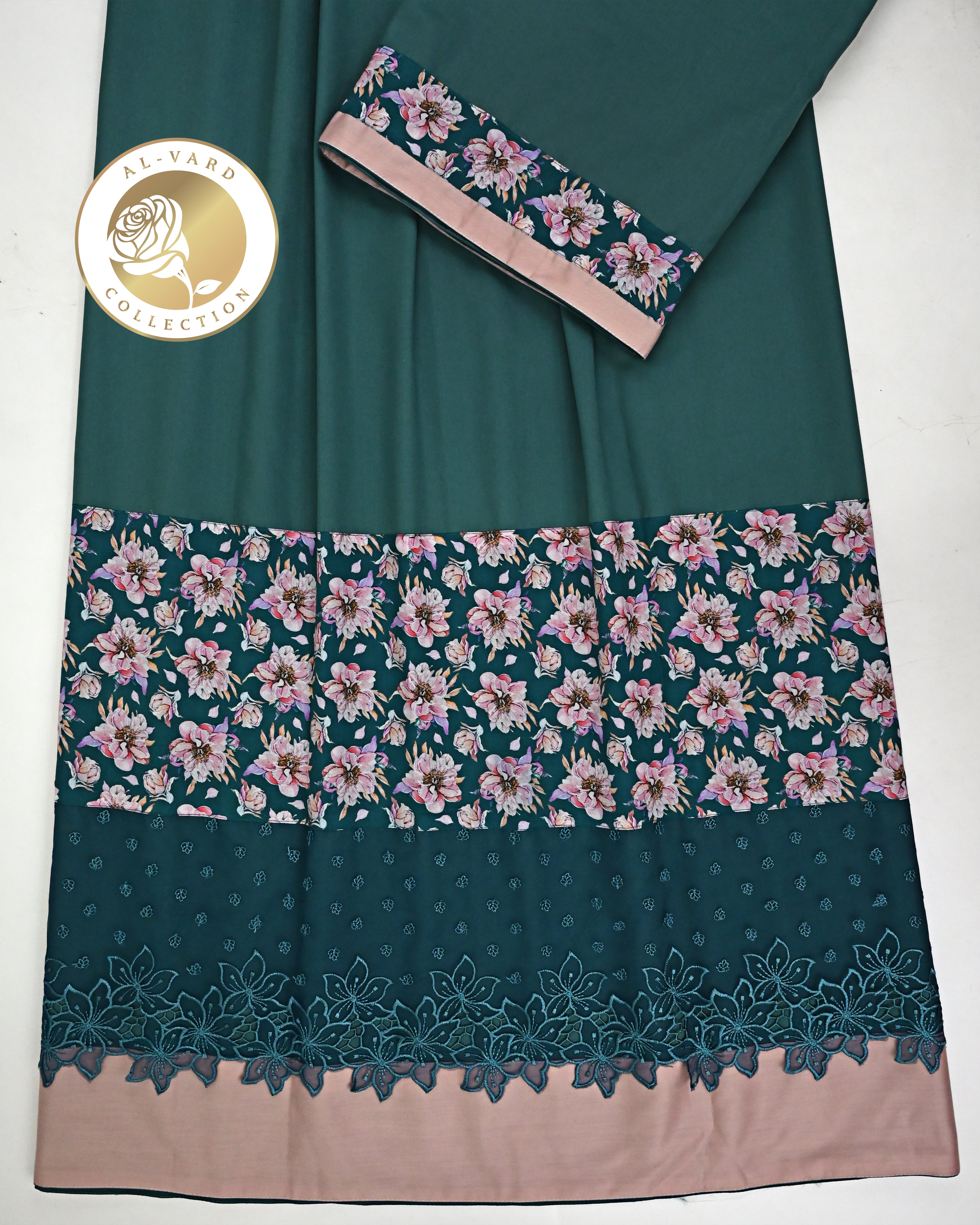 Dark Forest Green Rida With Floral Panel & Floral Dark Green Lace-1550/-