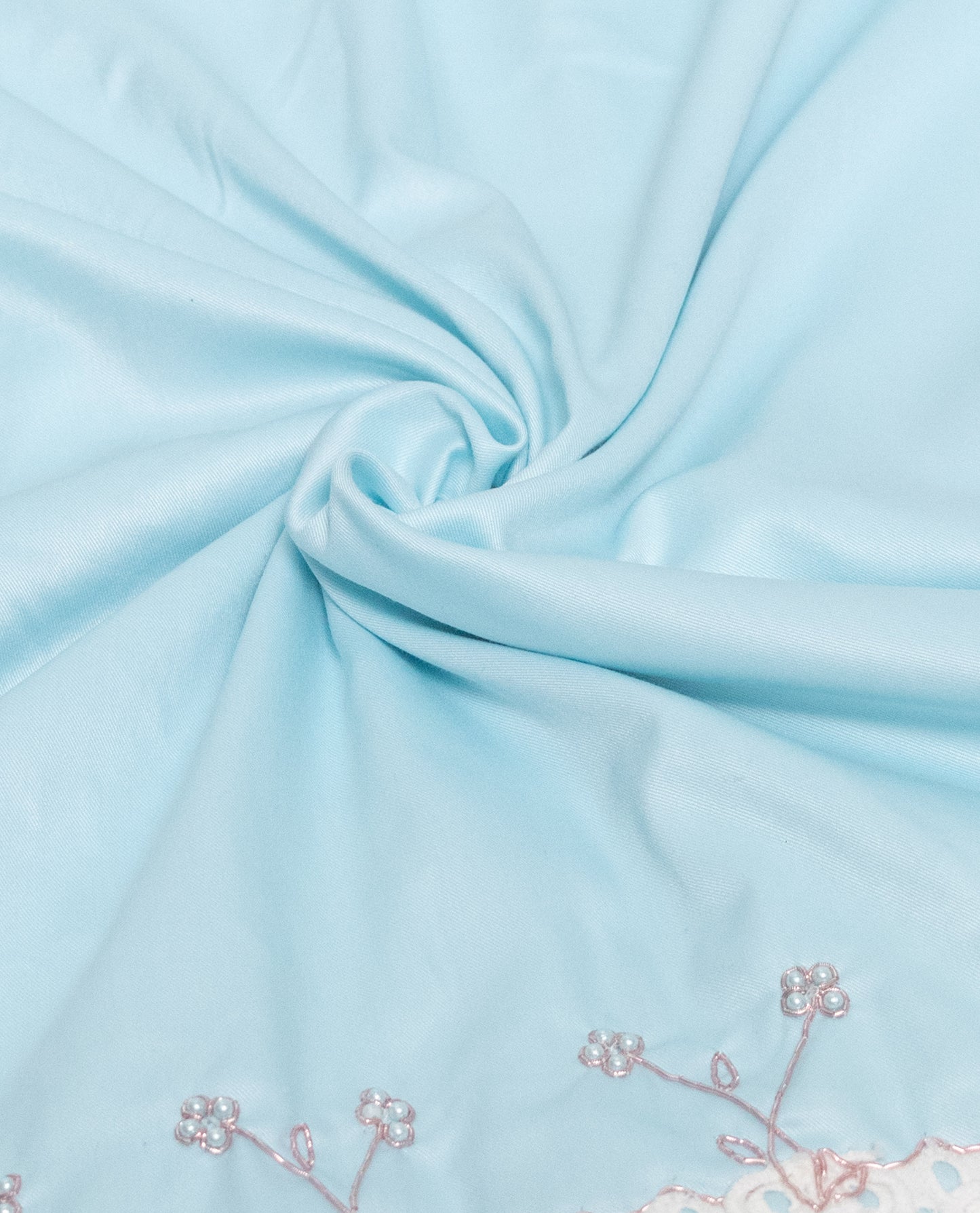 Light Blue Rida With Smart Floral Print Panel & Smart White Lace Aari Touch Up
