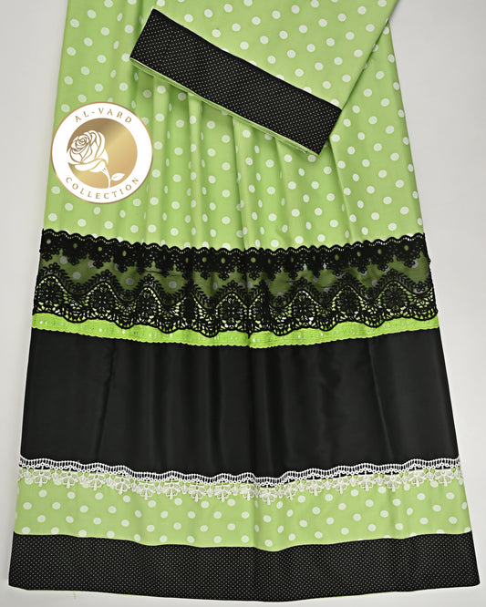 Parrot Green Dots Rida With Black Lace & Black Panel