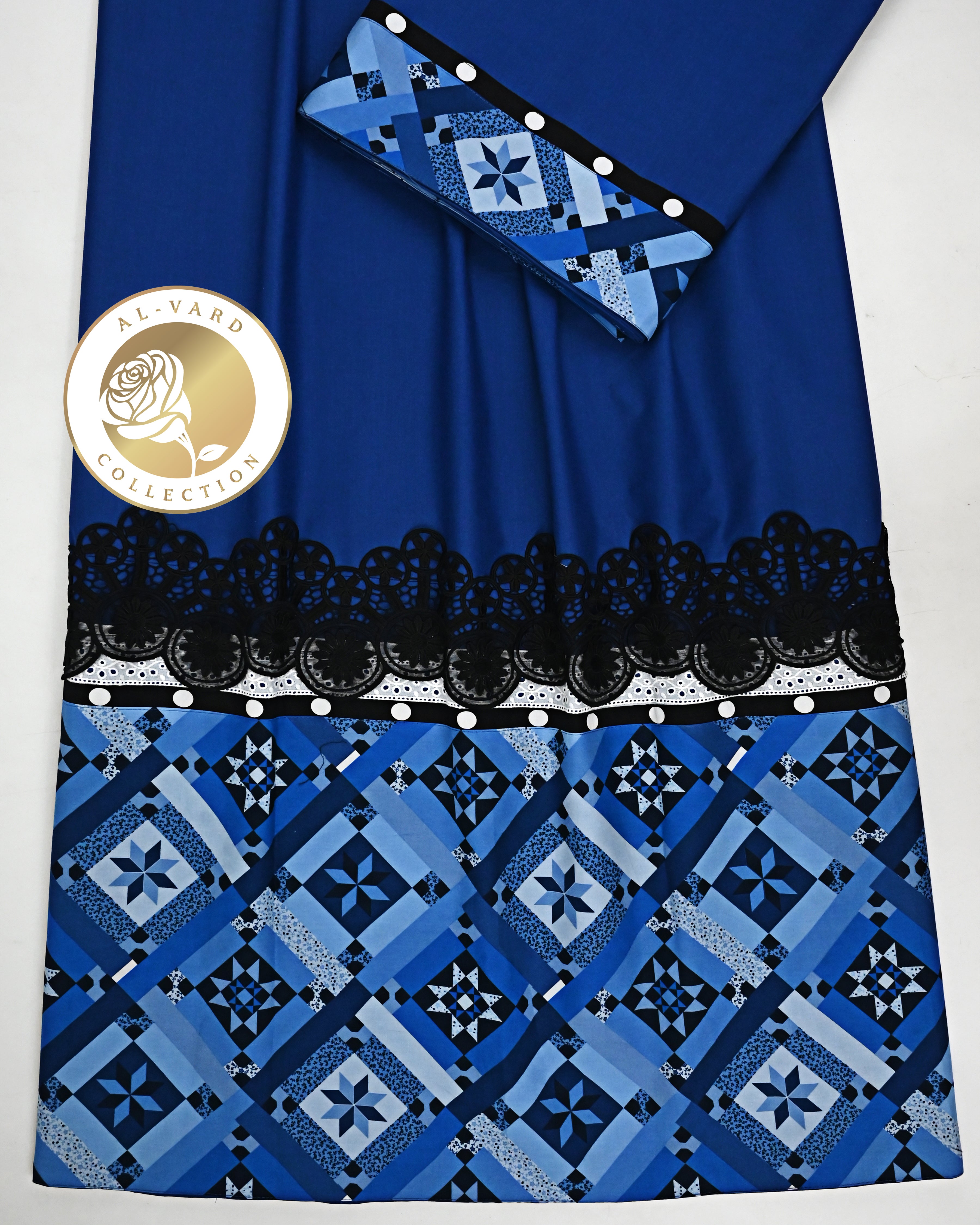 Royal Blue Rida With Smart Geometric Design Panel & Smart Black Lace-2600/-