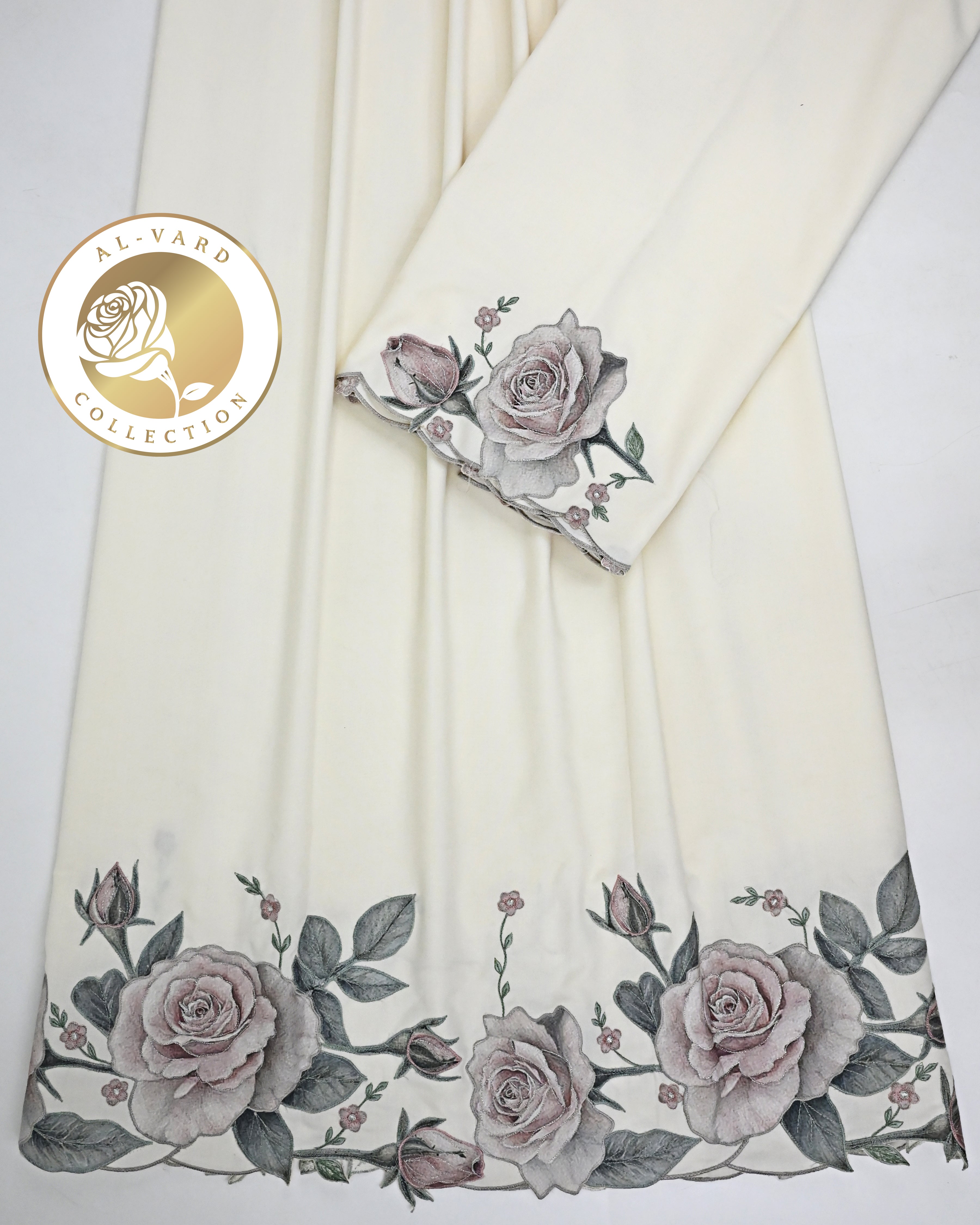 Off White Rida With Heavy Dark Applique Floral Embroidery Work