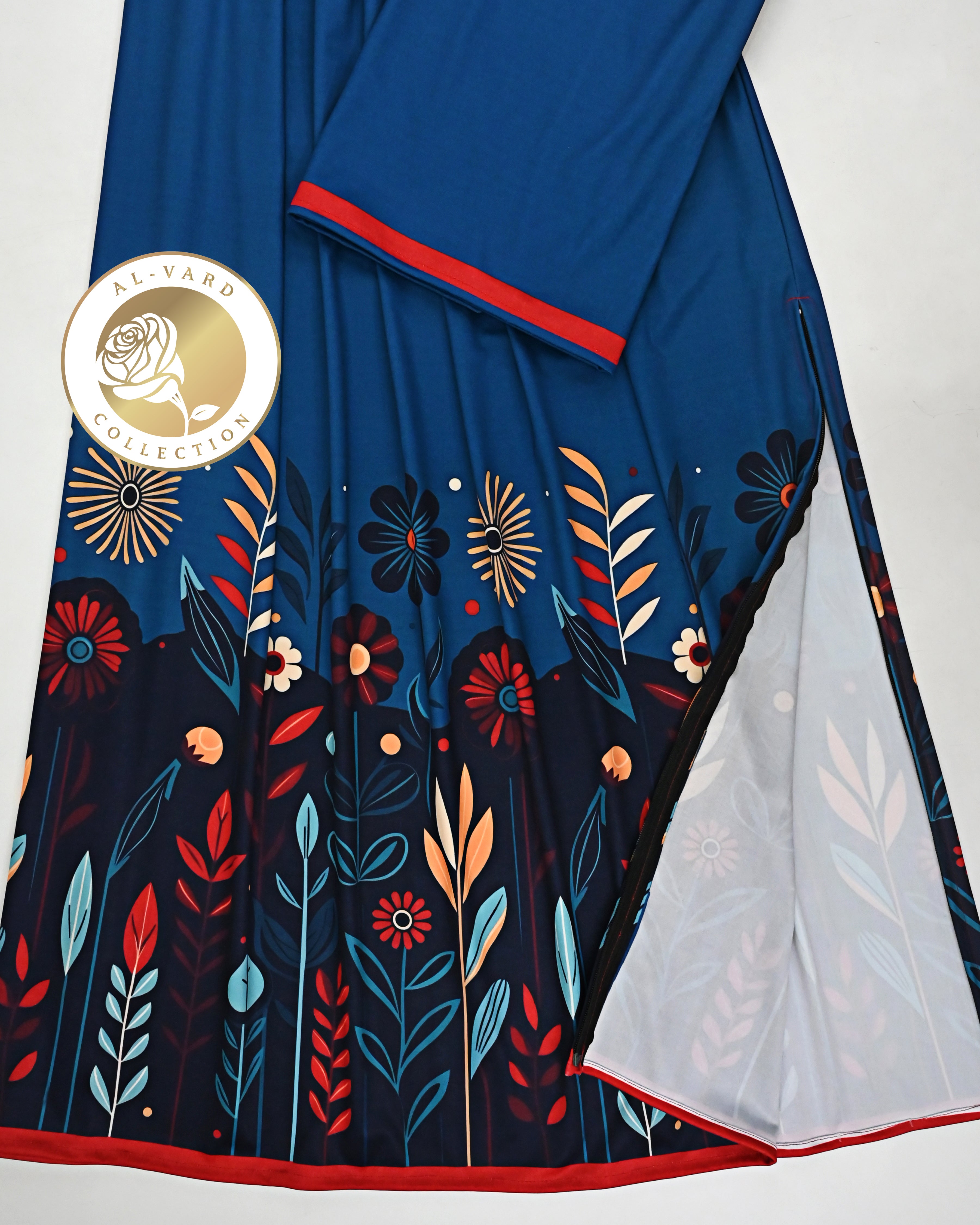 Iris Blue Swim Wear Rida With Dark Color Floral Print Panel-