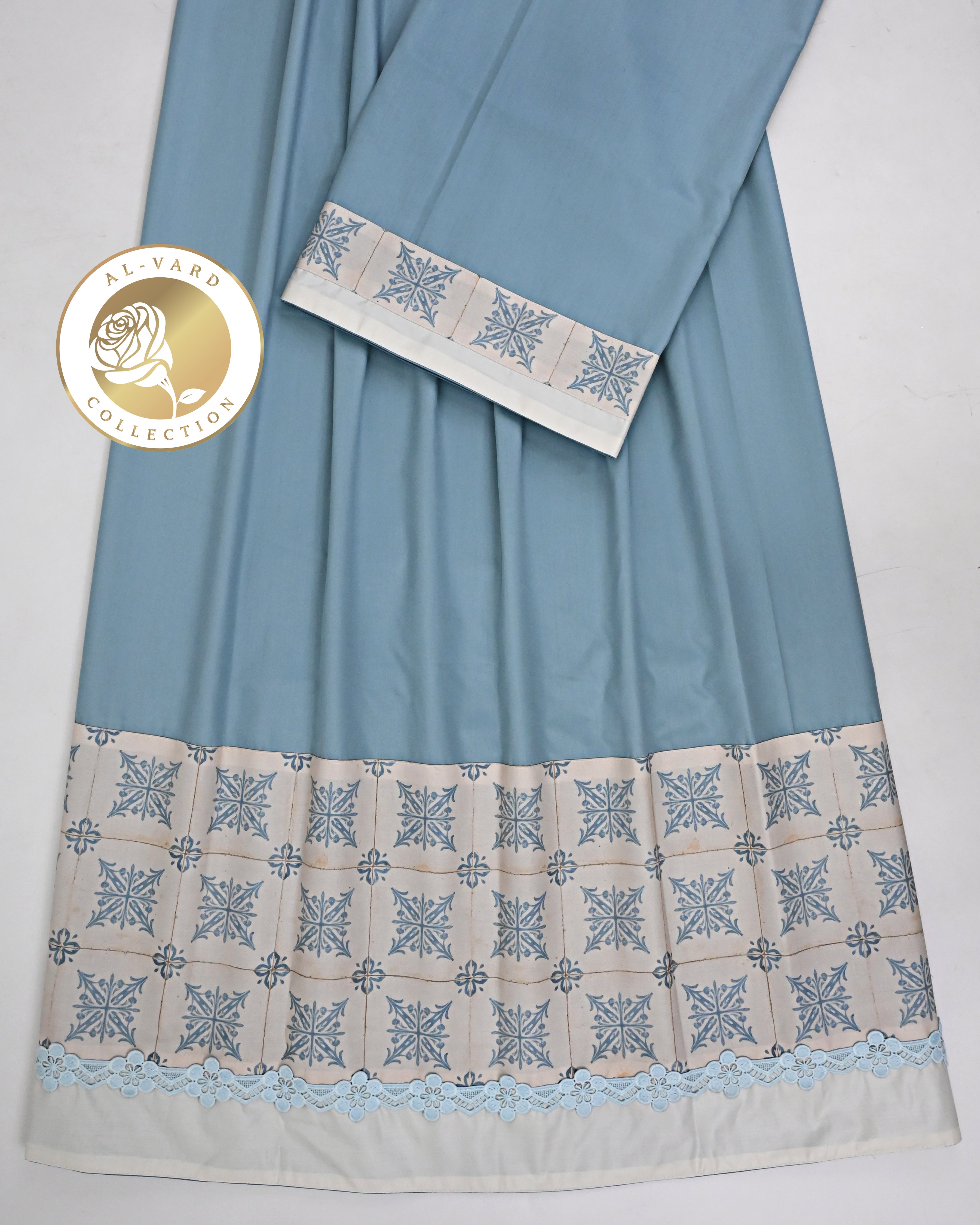 Pigeon Blue Rida With Smart Floral Print Panel & Lace-1150/-