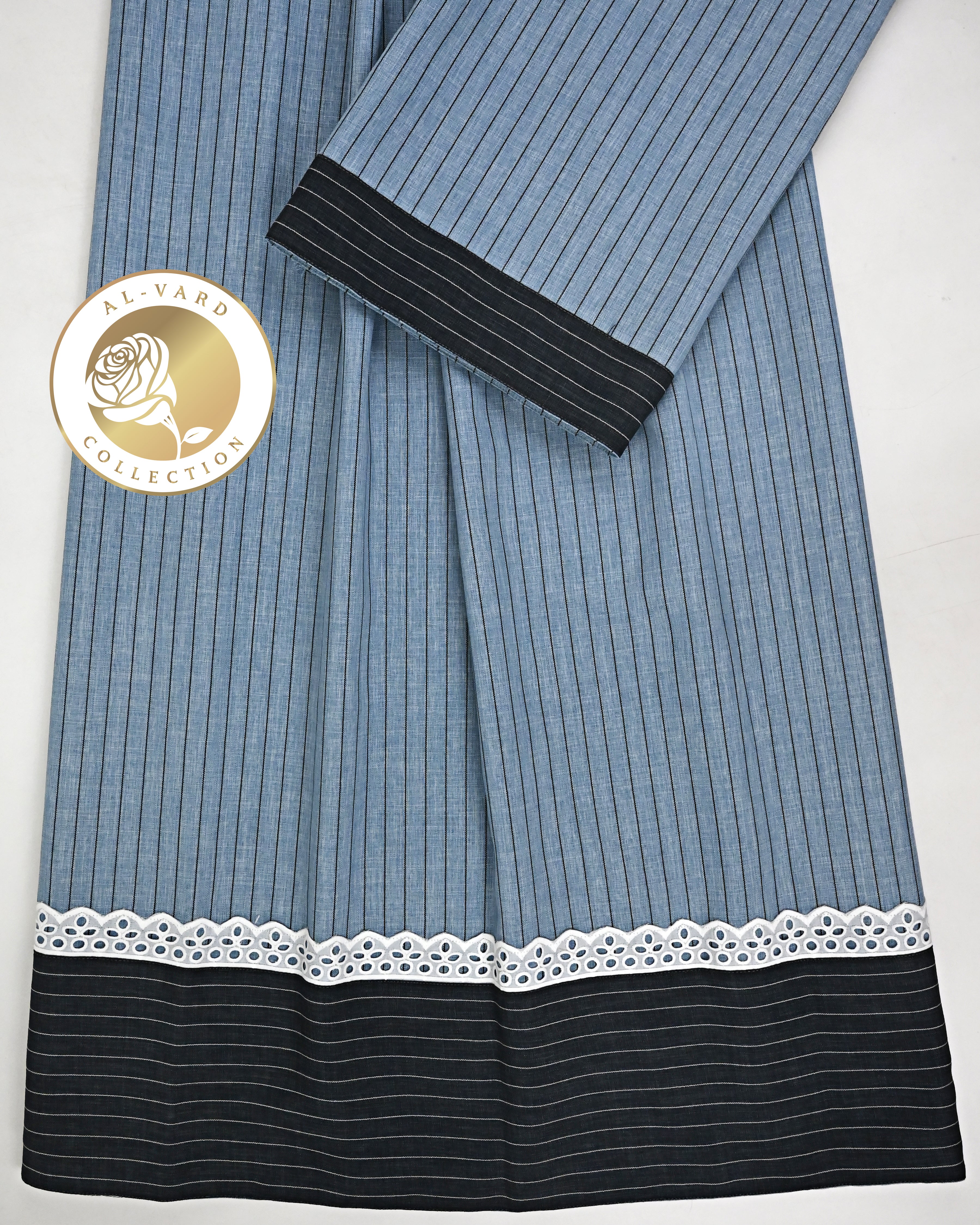 Denim Blue With Black Lining Rida With Smart Navy Blue Panel & Lace