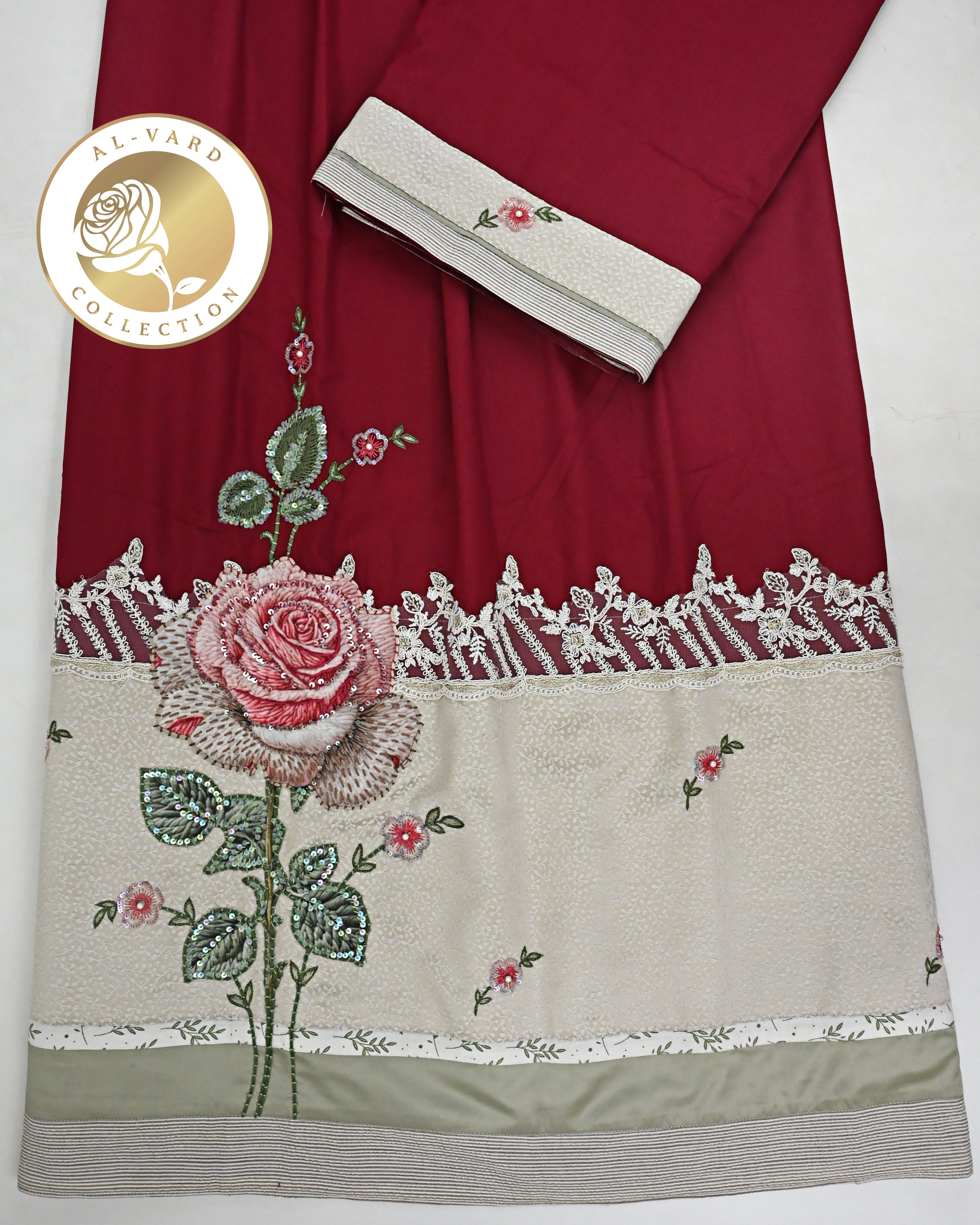 Wine Red Rida With Heavy Panel Floral Aari Work & Smart Lacing-3950/-