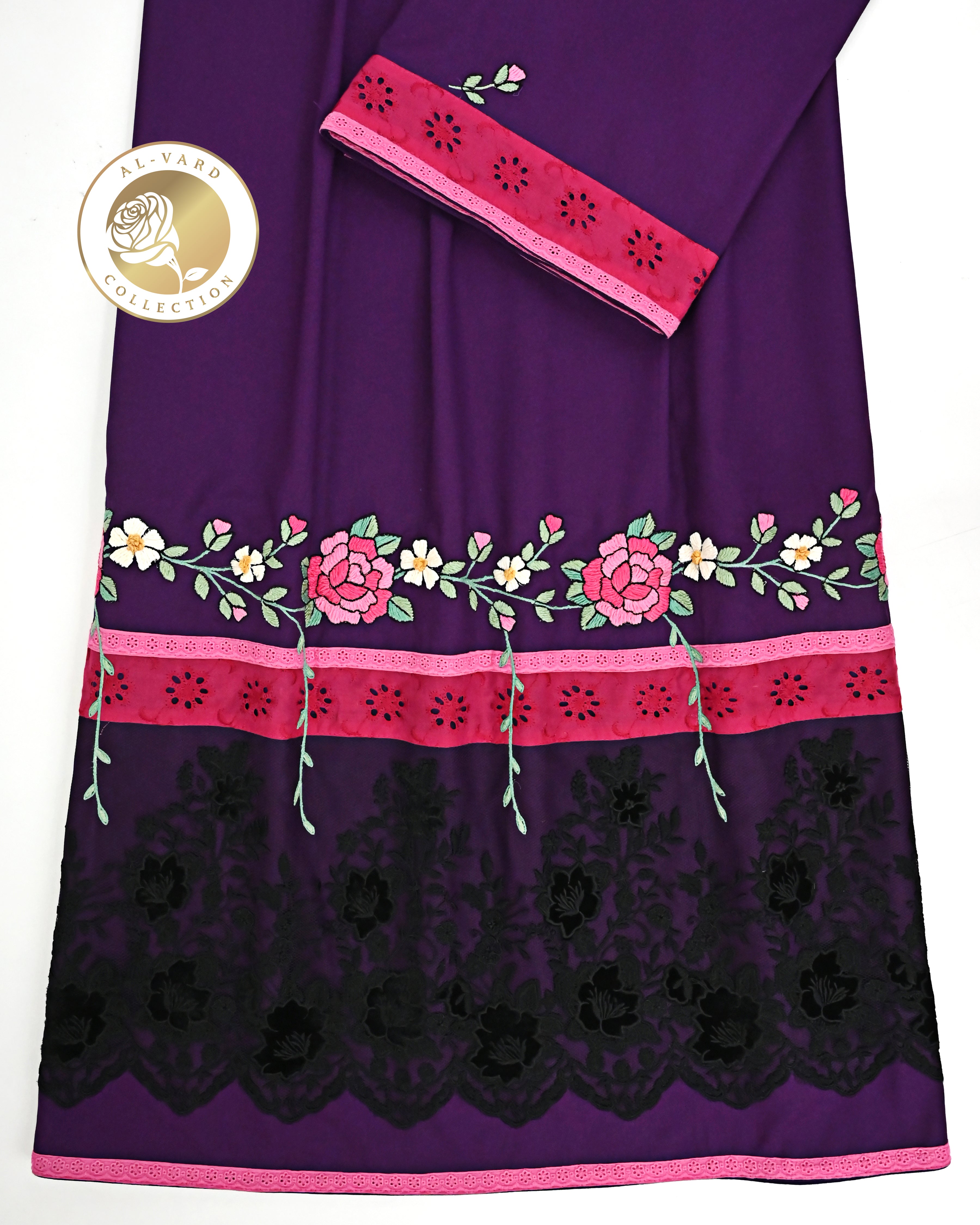 Indigo Purple Rida With Smart Black Lacing Rani Hakoba Lace & All Over Floral Work
