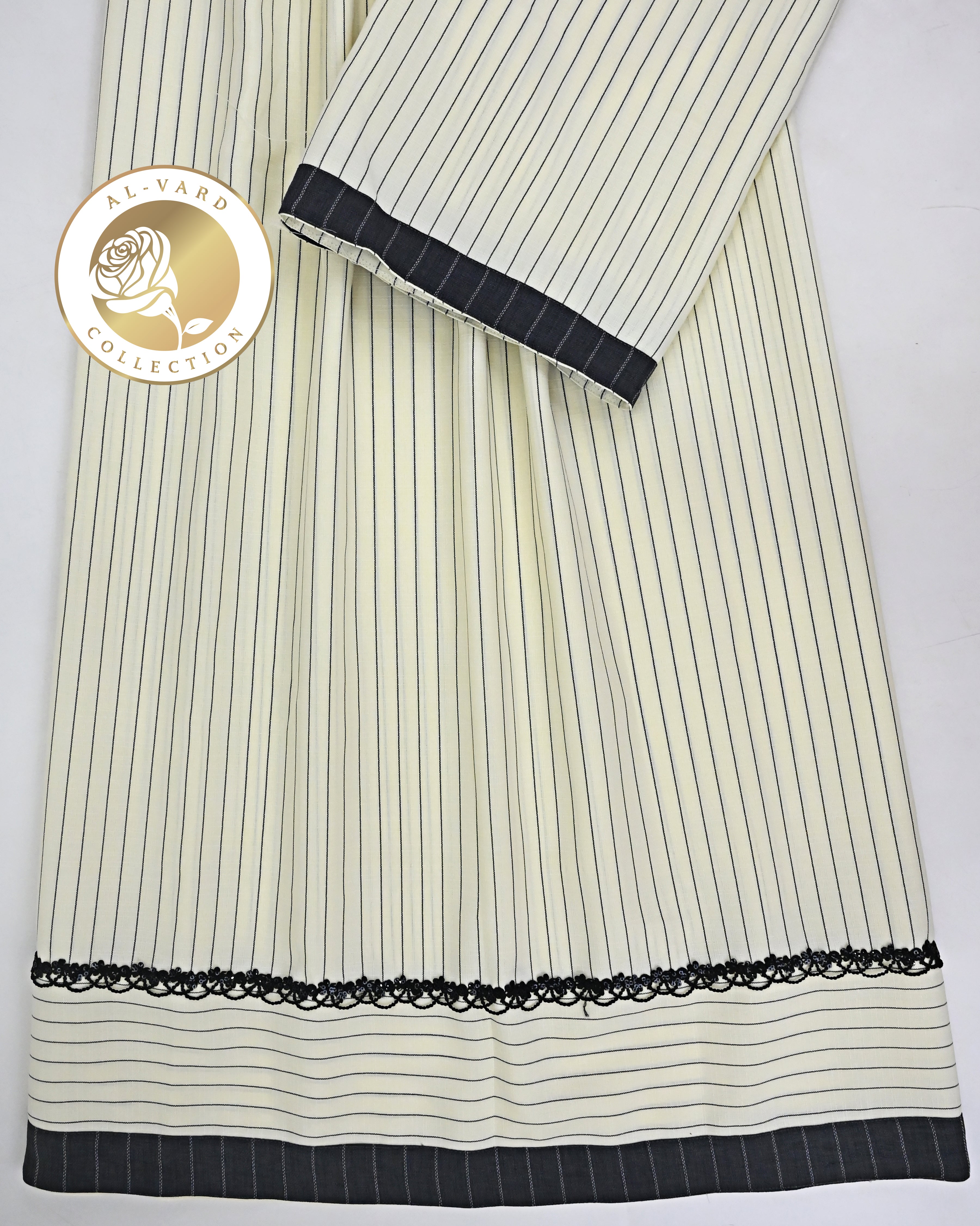 Lemon Yellow Black Stripes Rida With Smart Same Panel & Small Black Lace
