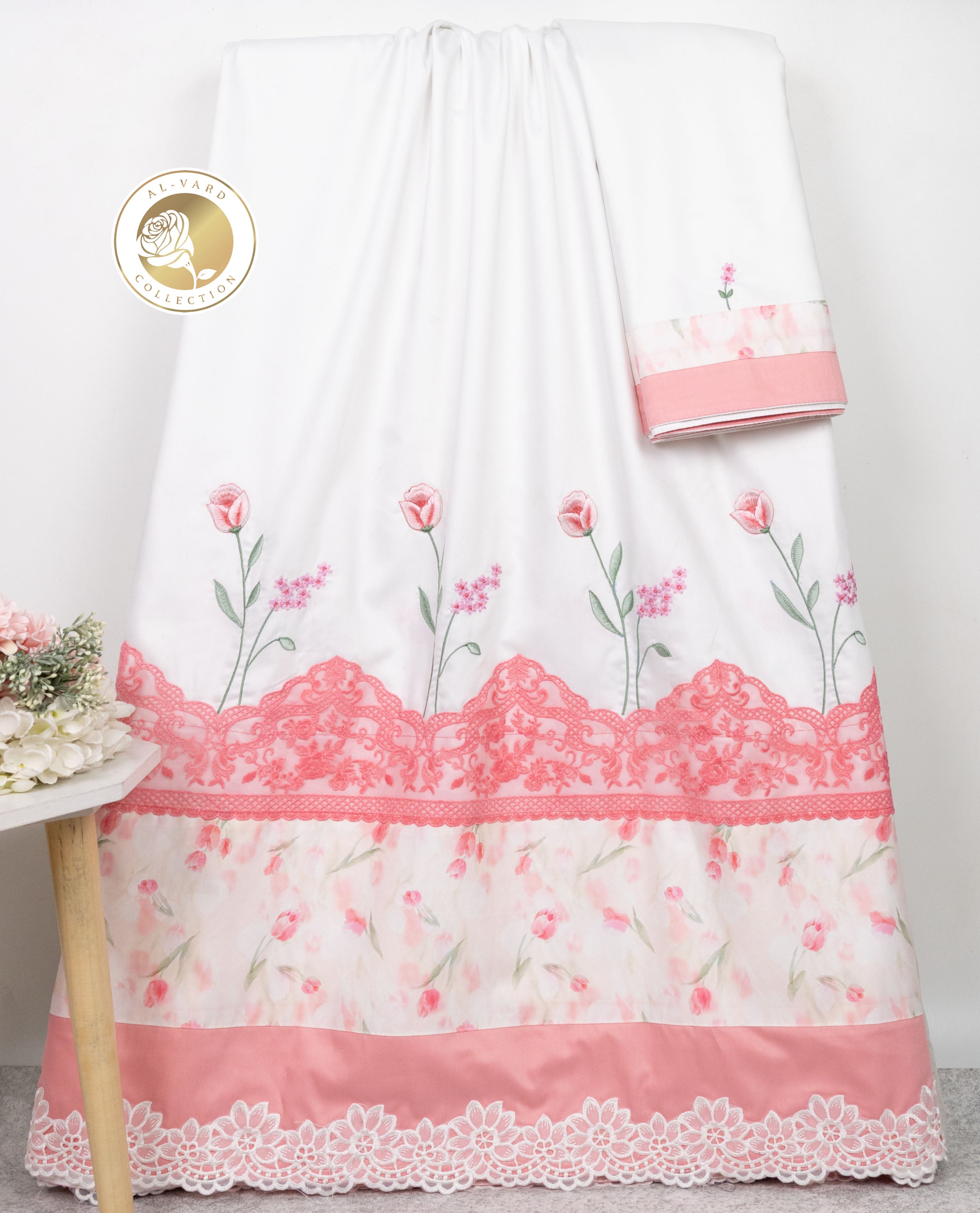 Milky White Rida With Smart Floral Print Panel Floral Design Lace & Floral Embroidery Work