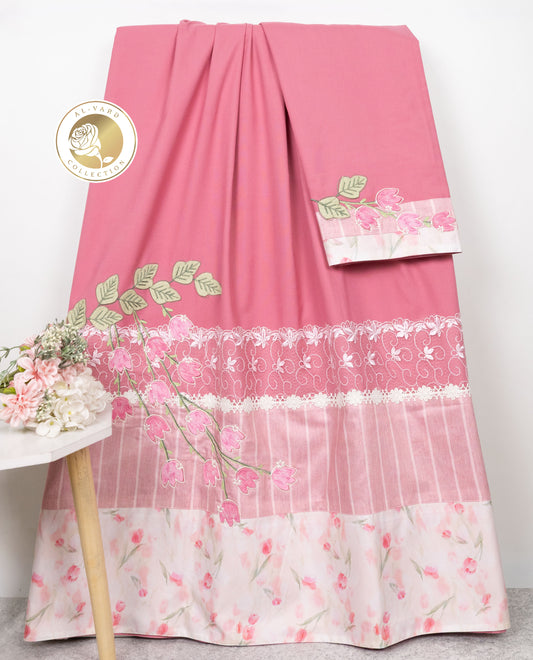 Rose Pink Rida With Smart Lace Smart Floral Panel & Smart Floral Work