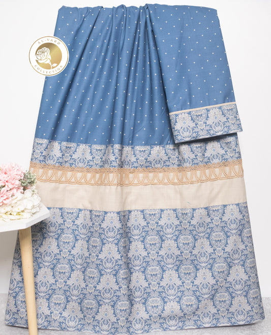 Alvard Denim Blue Dots Rida With Smart Printed Panel & Lace