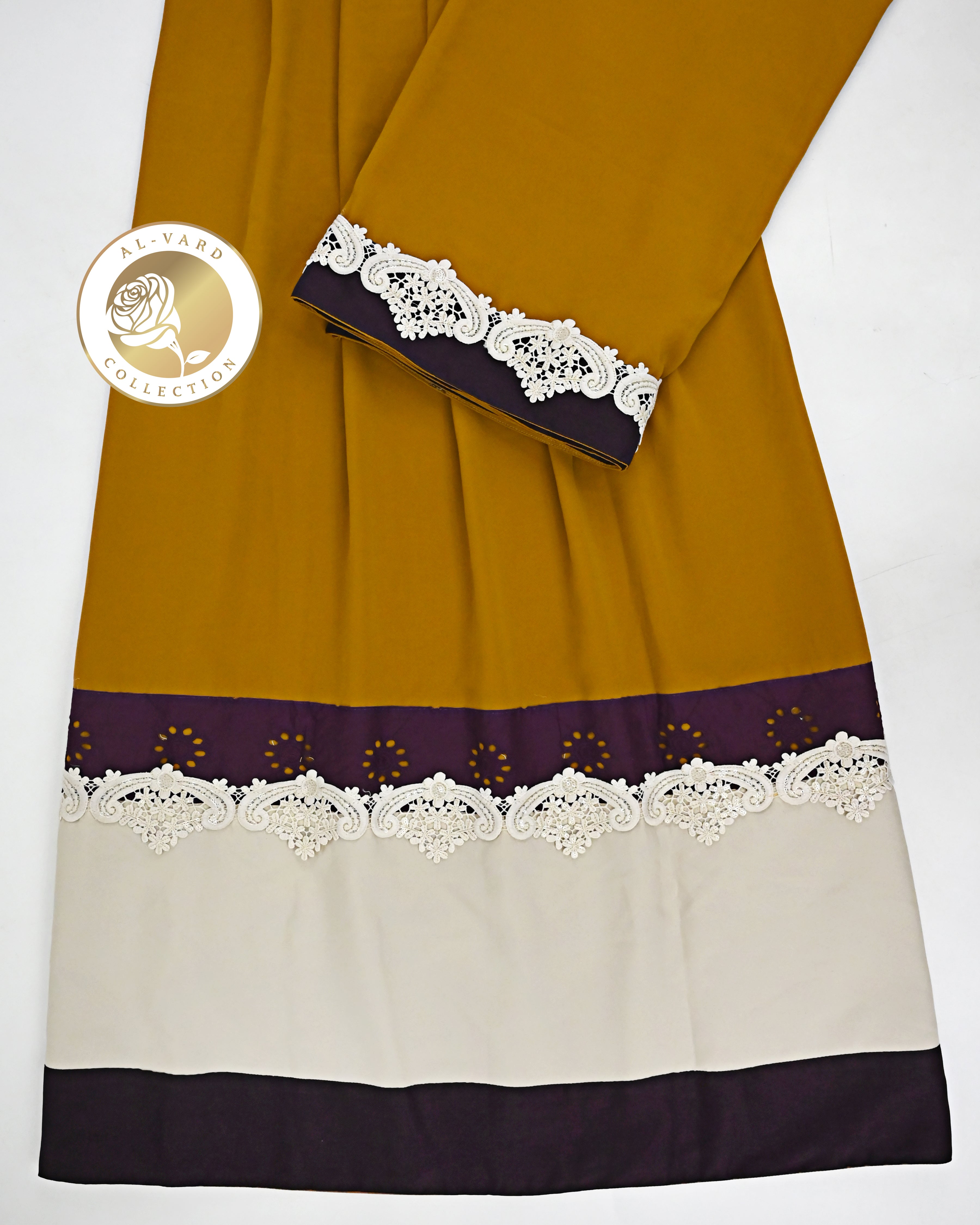 Golden Ochre Abaya Rida With Smart Plain Panel & Smart Lace