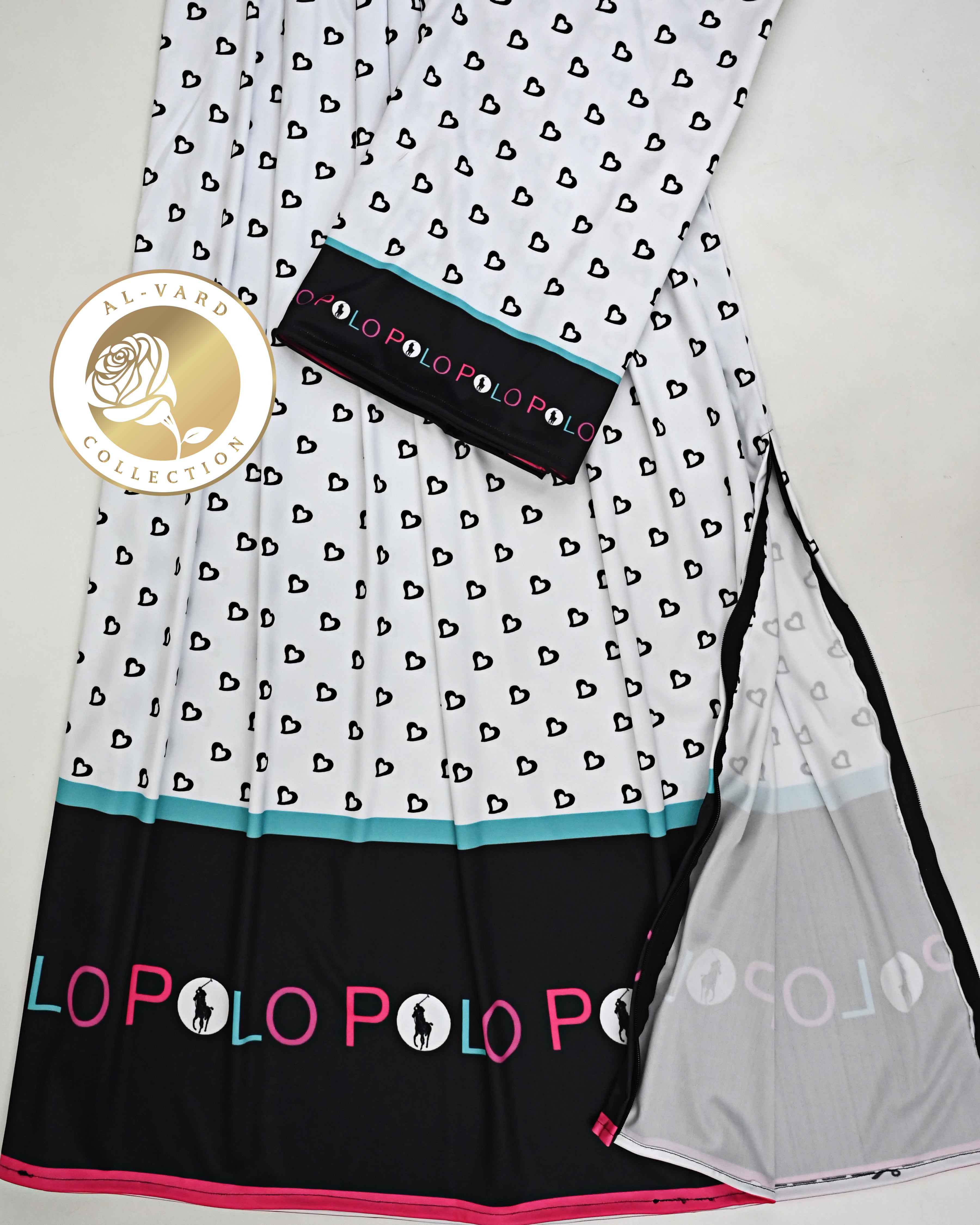 White Base Black Heart Print Swim Wear With Black Base Polo Printed