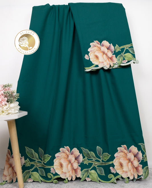 Forest Green Rida With Smart Peach Floral & Green Leafy Applique Work-
