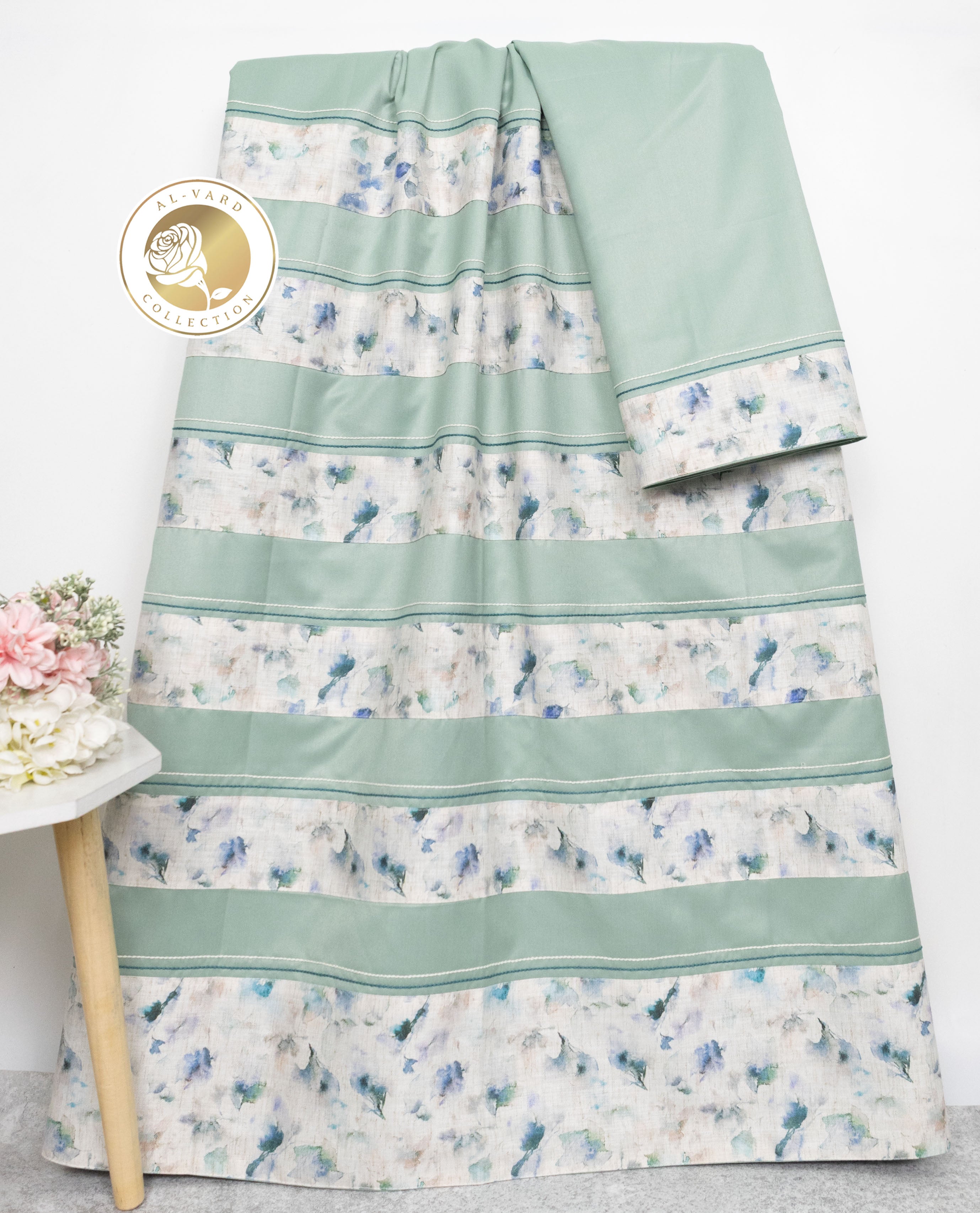 Sage Green Rida With Smart High Floral Printed Panel