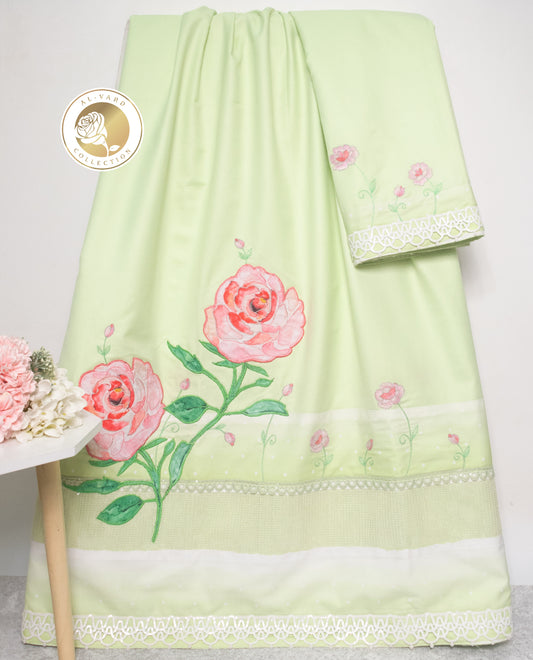 Light Green Rida With Sequence Lace & Smart Floral Applique Work