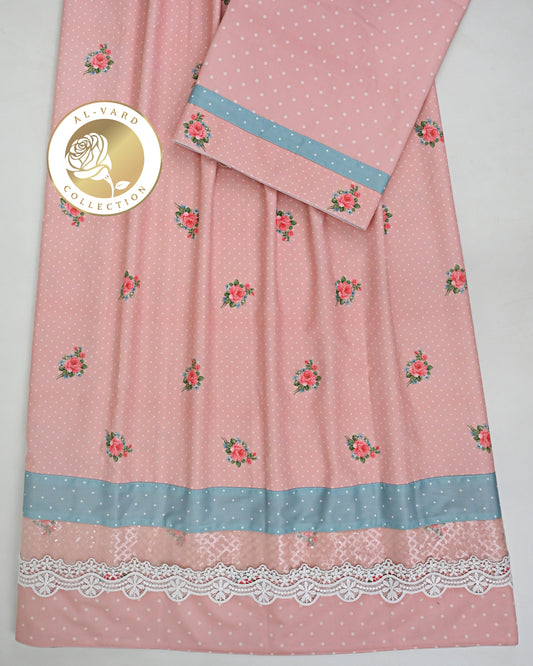 Light Pink Floral Printed Rida With Smart Panel & Smart Lace