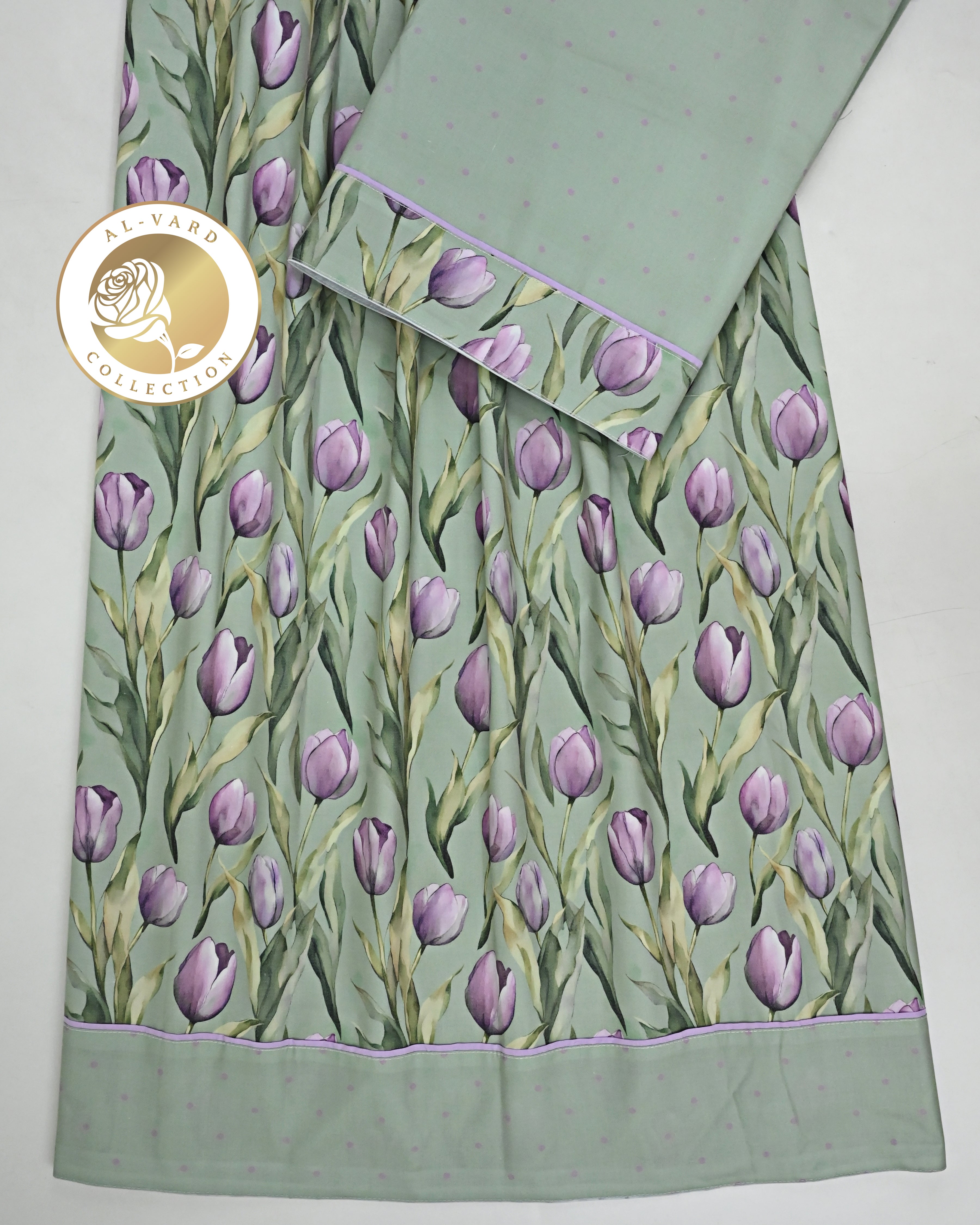 Sage Green Base Tulip Print Rida With Plain Pardi