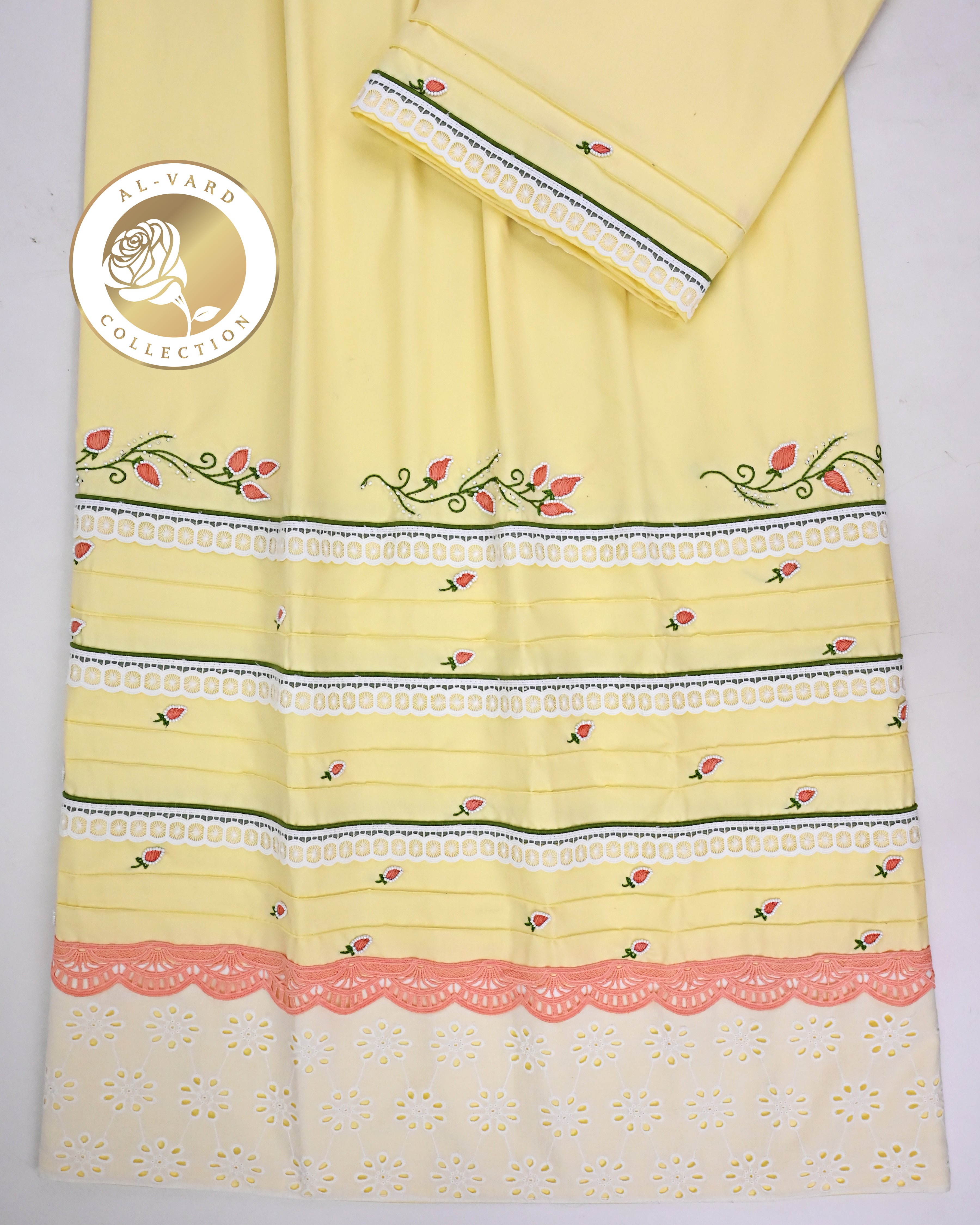 Mango Yellow Rida With Smart Hakoba Lace Pintex & Smart Lite Floral Handwork