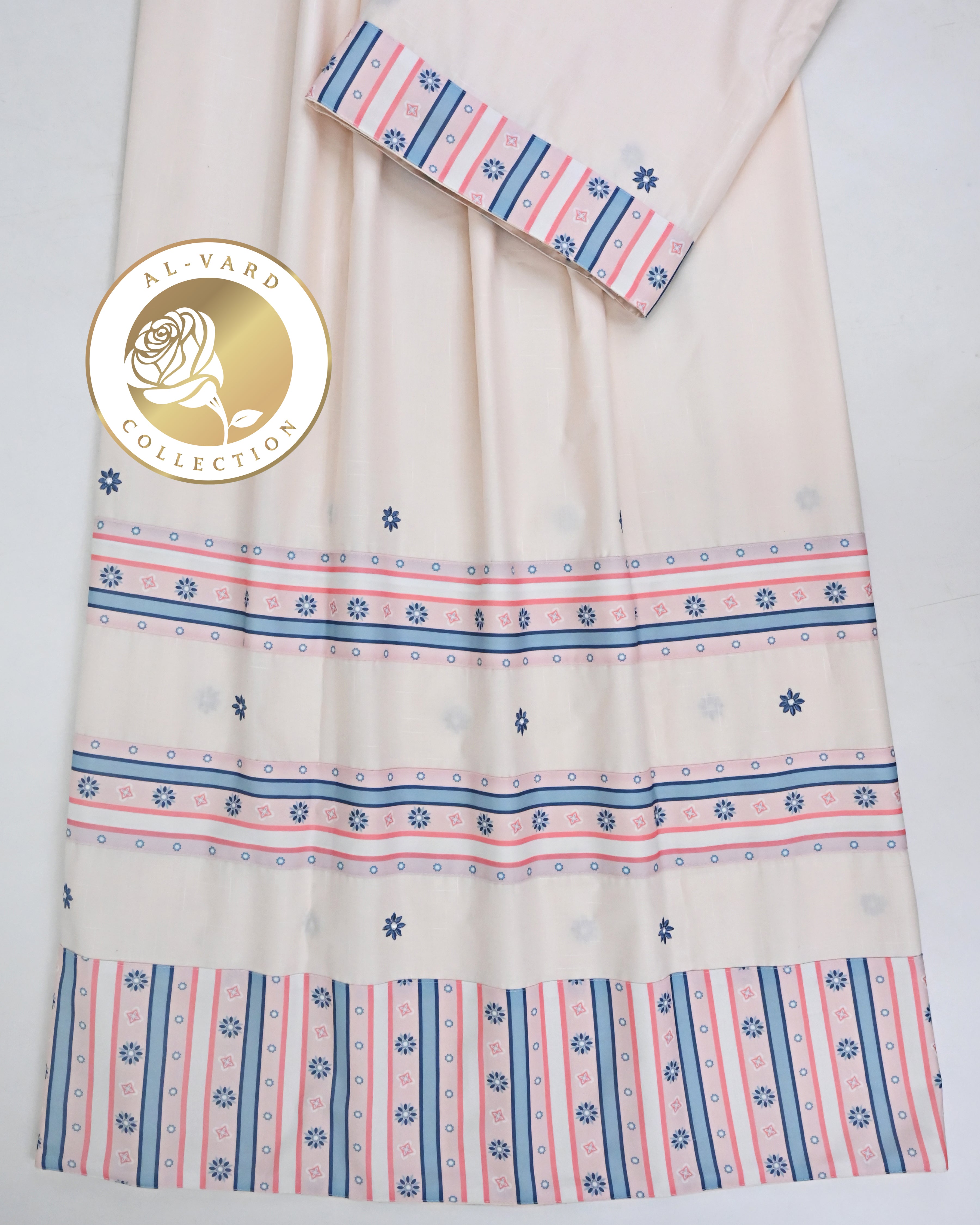 Ivory Rida With Smart Design Floral Stripes & All Over Floral Embroidery