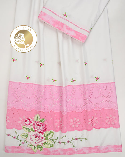 White Rida With Smart Pink Lacing & Smart Floral Work