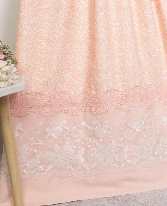 Peach printed rida with smart bhari lacing