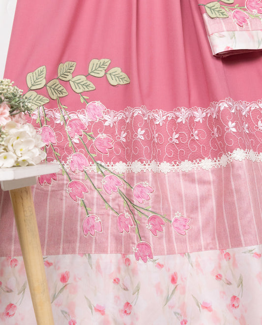 Rose Pink Rida With Smart Lace Smart Floral Panel & Smart Floral Work