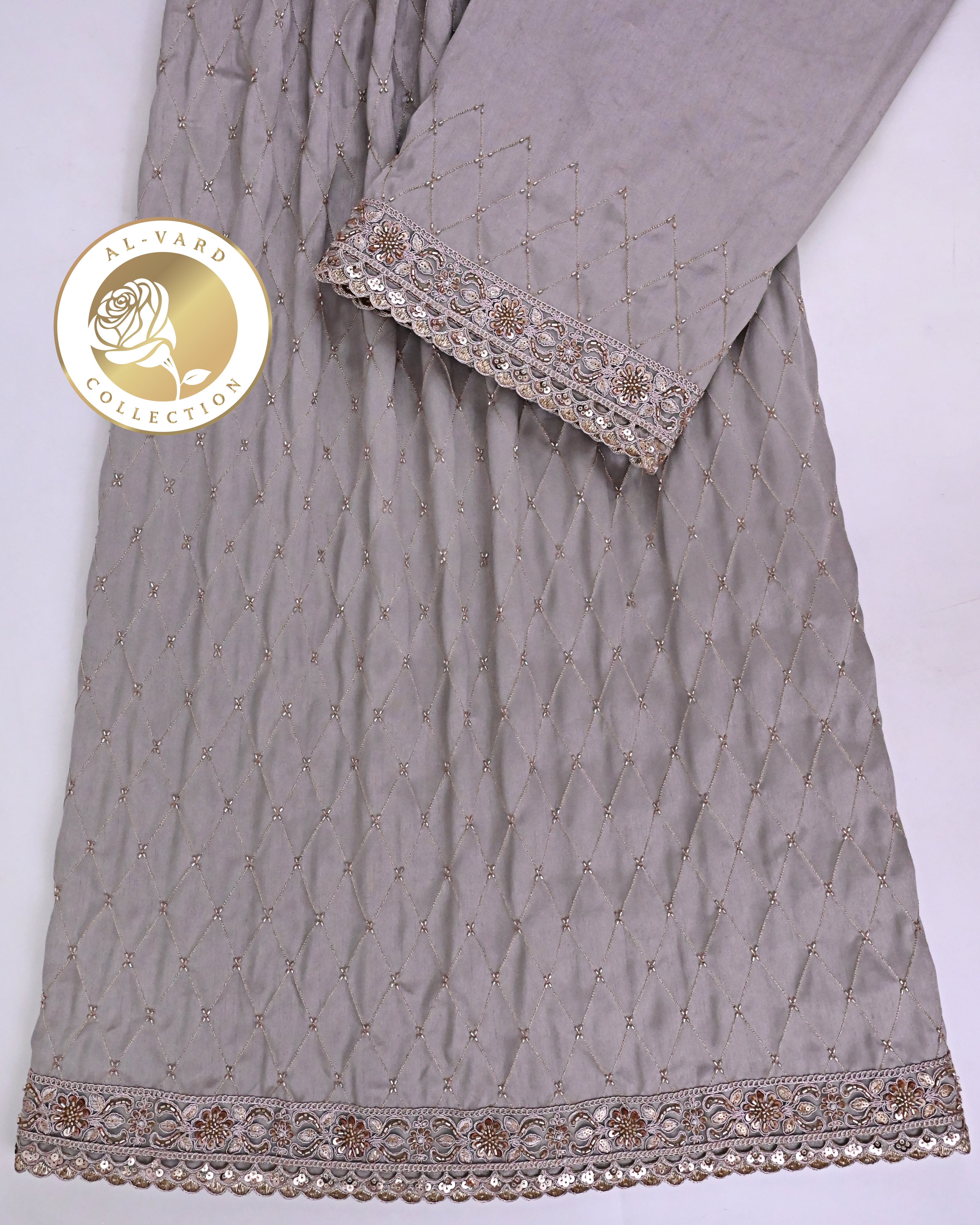 Elephant Gray Rida With Full Heavy Aari Work & Golden Lace