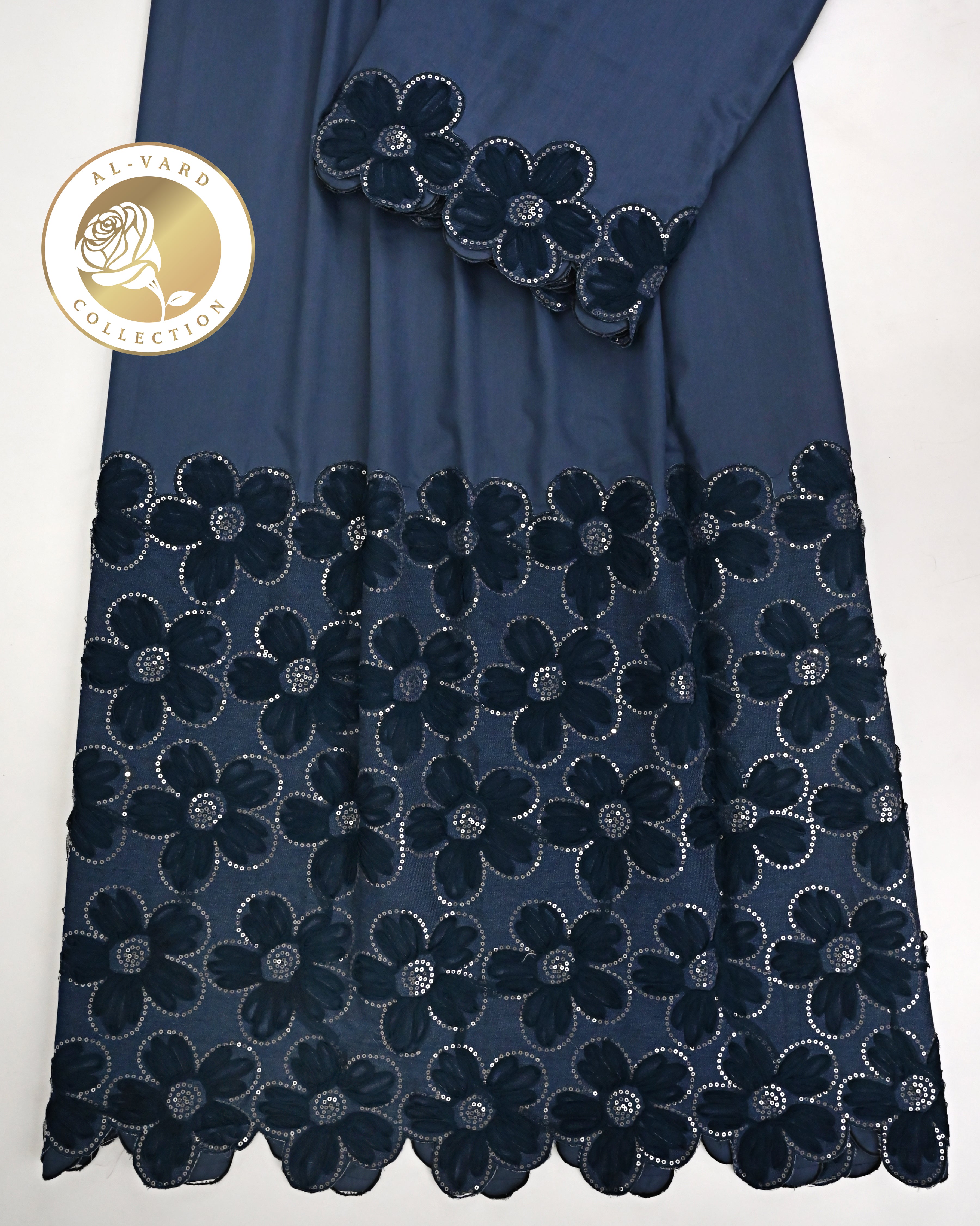 Navy Blue Rida With Smart Dark Blue Color Floral Pattern & Scoll Up-3200/-
