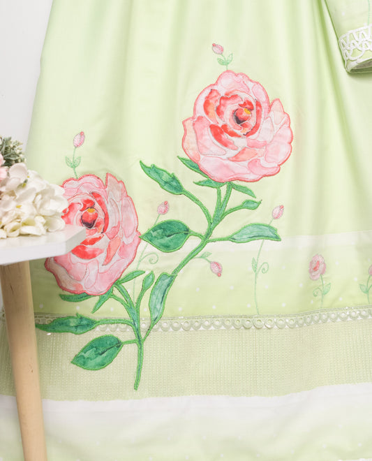 Light Green Rida With Sequence Lace & Smart Floral Applique Work