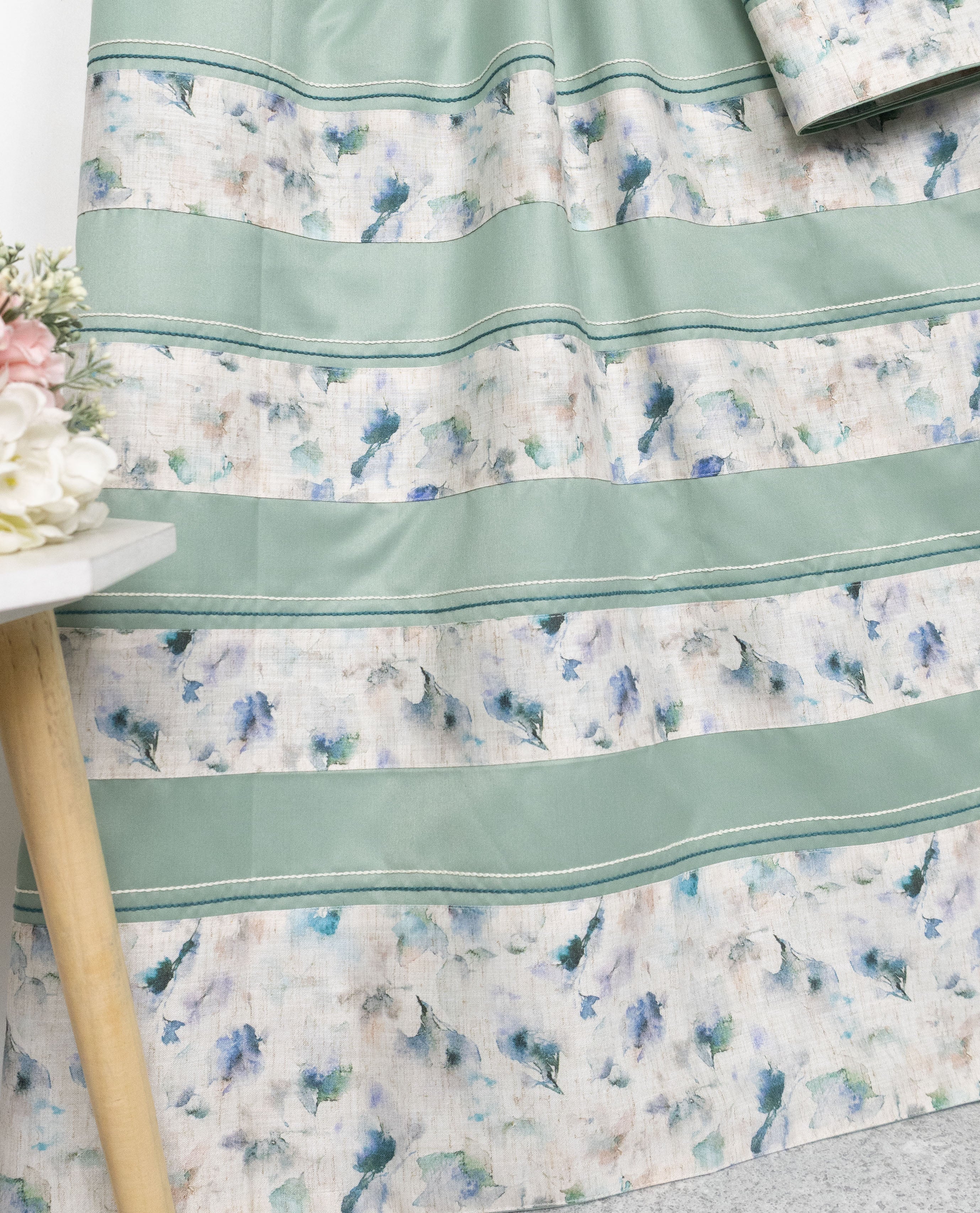 Sage Green Rida With Smart High Floral Printed Panel