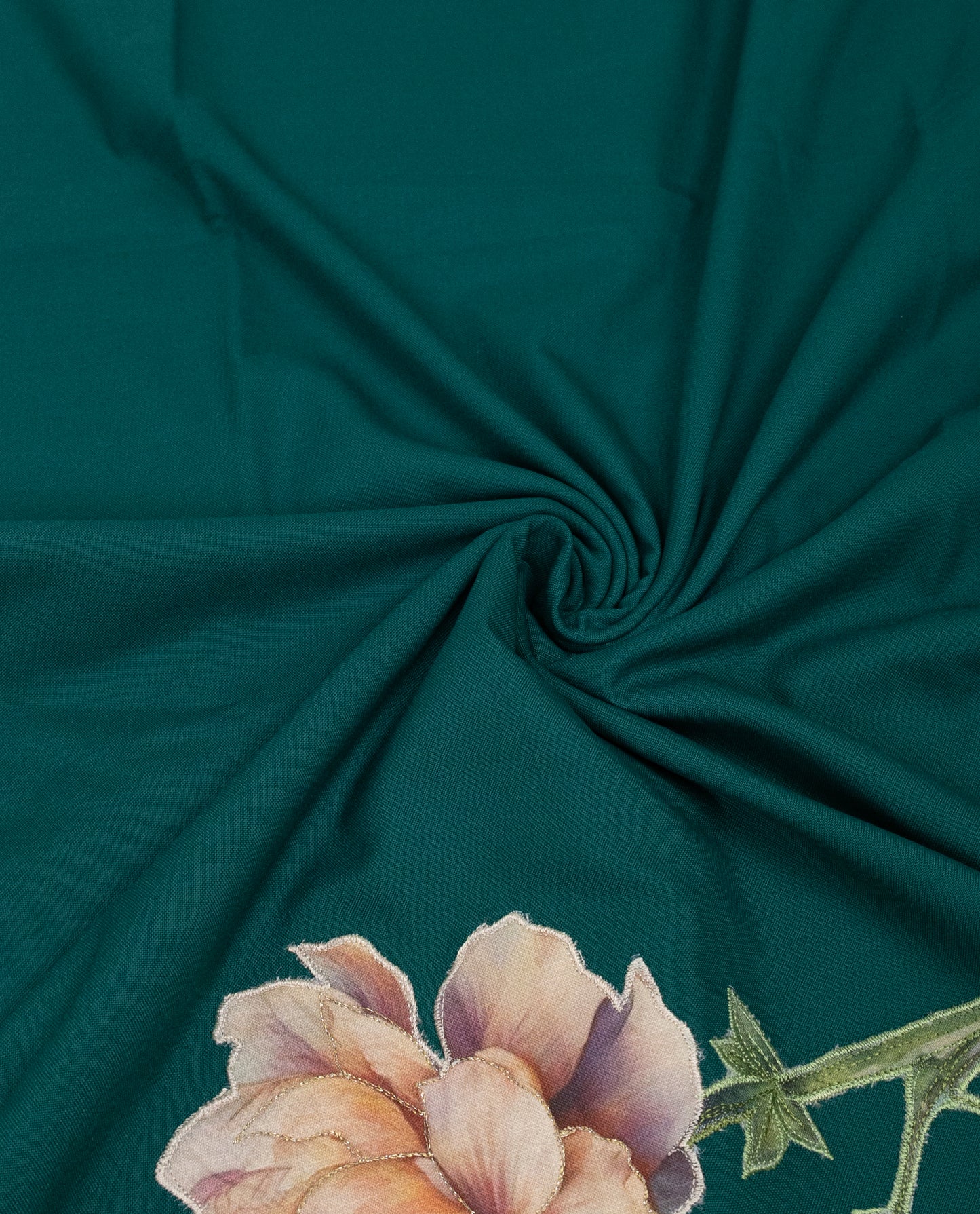 Forest Green Rida With Smart Peach Floral & Green Leafy Applique Work-