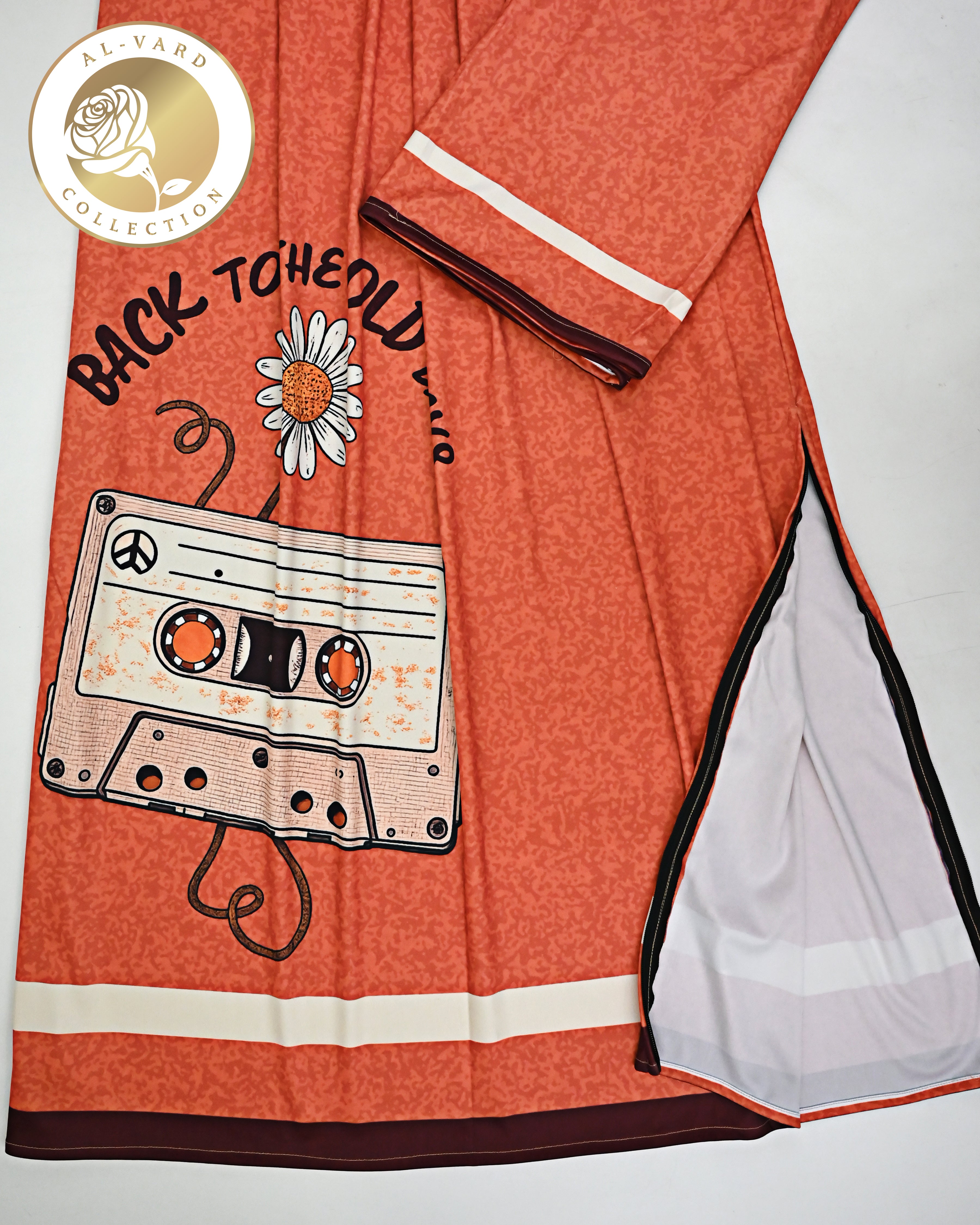 Rusty Orange Swim Wear With Cassate Image Print & Back to Old Days Print
