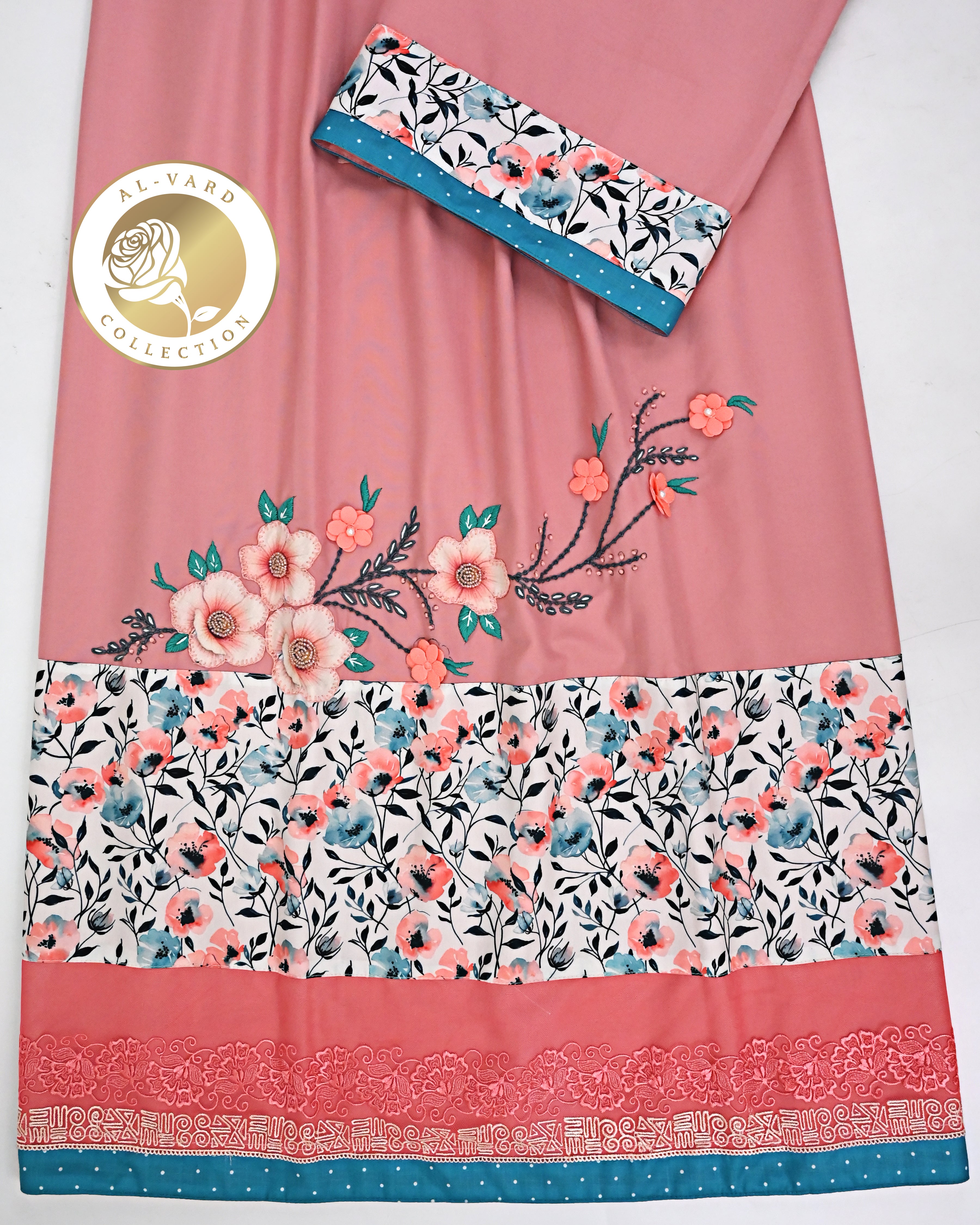 Dusty Rose Rida With Smart Floral Work Panel & Smart Floral Lace