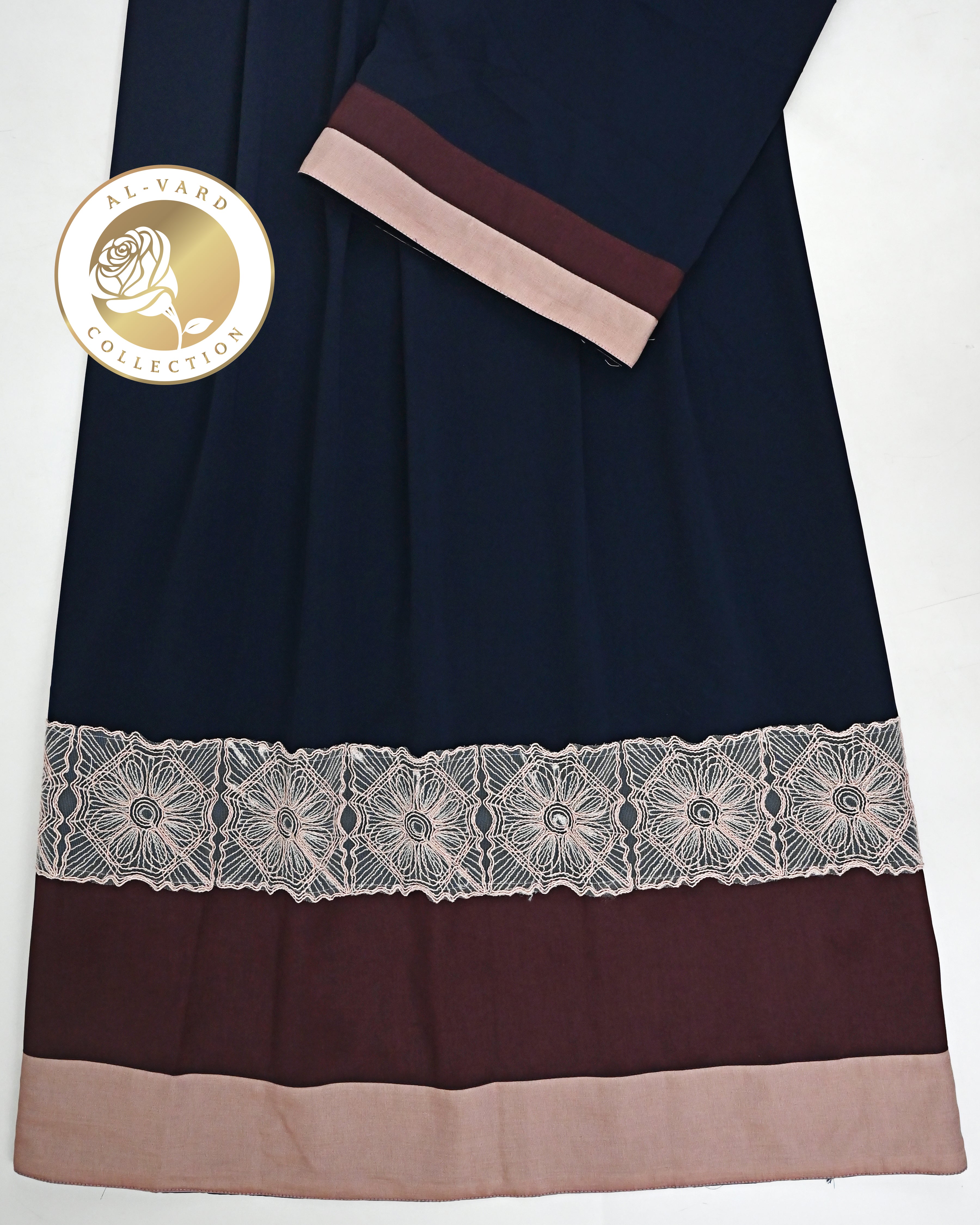 Dark Navy Blue Abaya Rida With Smart Design Lace & Dark Light Plain Panel