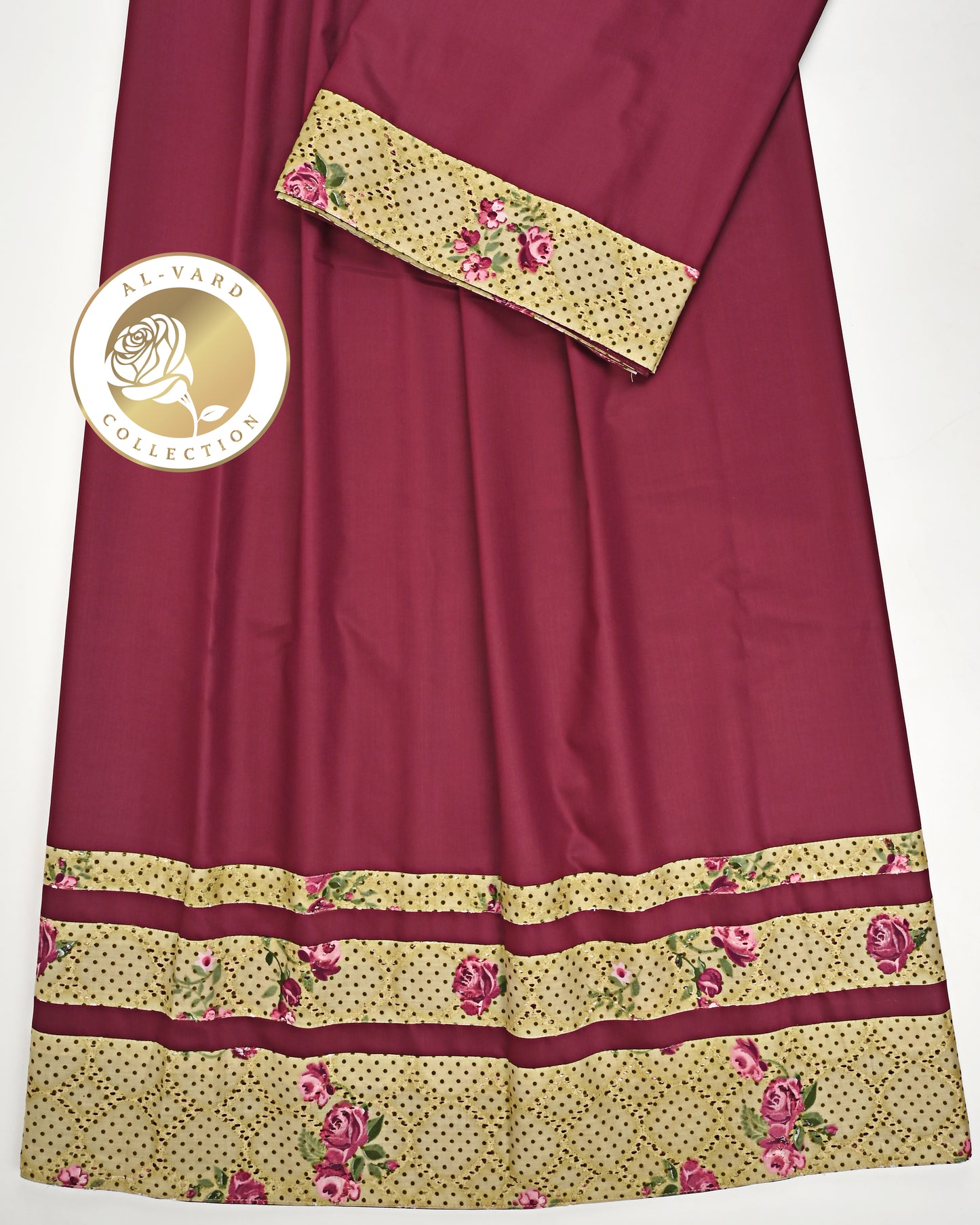Maroon Ohbat Rida With Smart Floral Print Panel & Patta